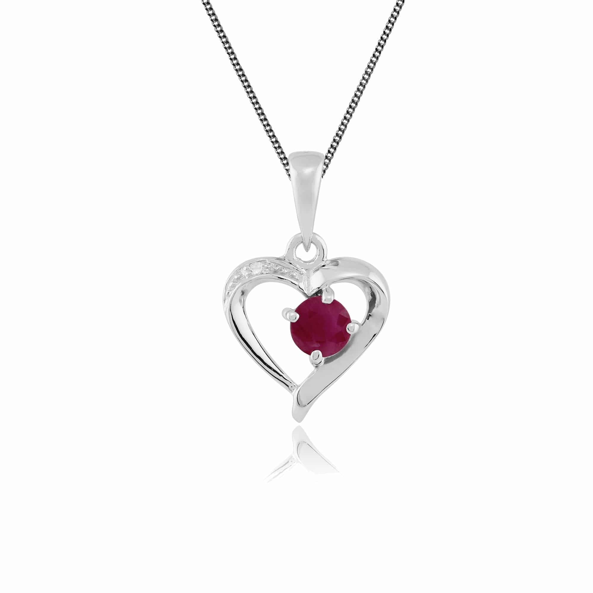 Classic Round Ruby & Diamond Heart Pendant in 9ct White Gold