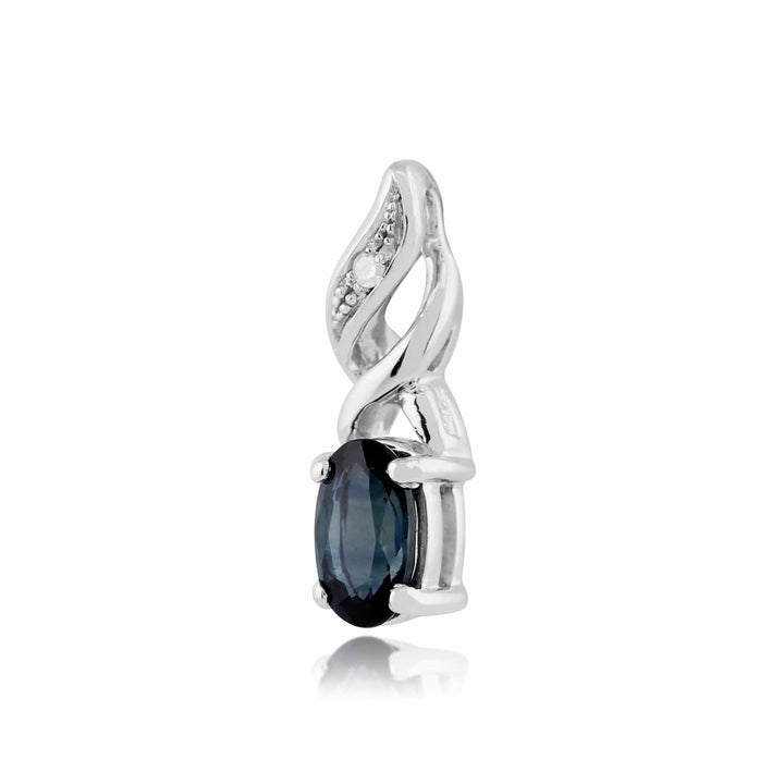 117P0104039 Classic Oval Sapphire & Diamond Pendant in 9ct White Gold 2