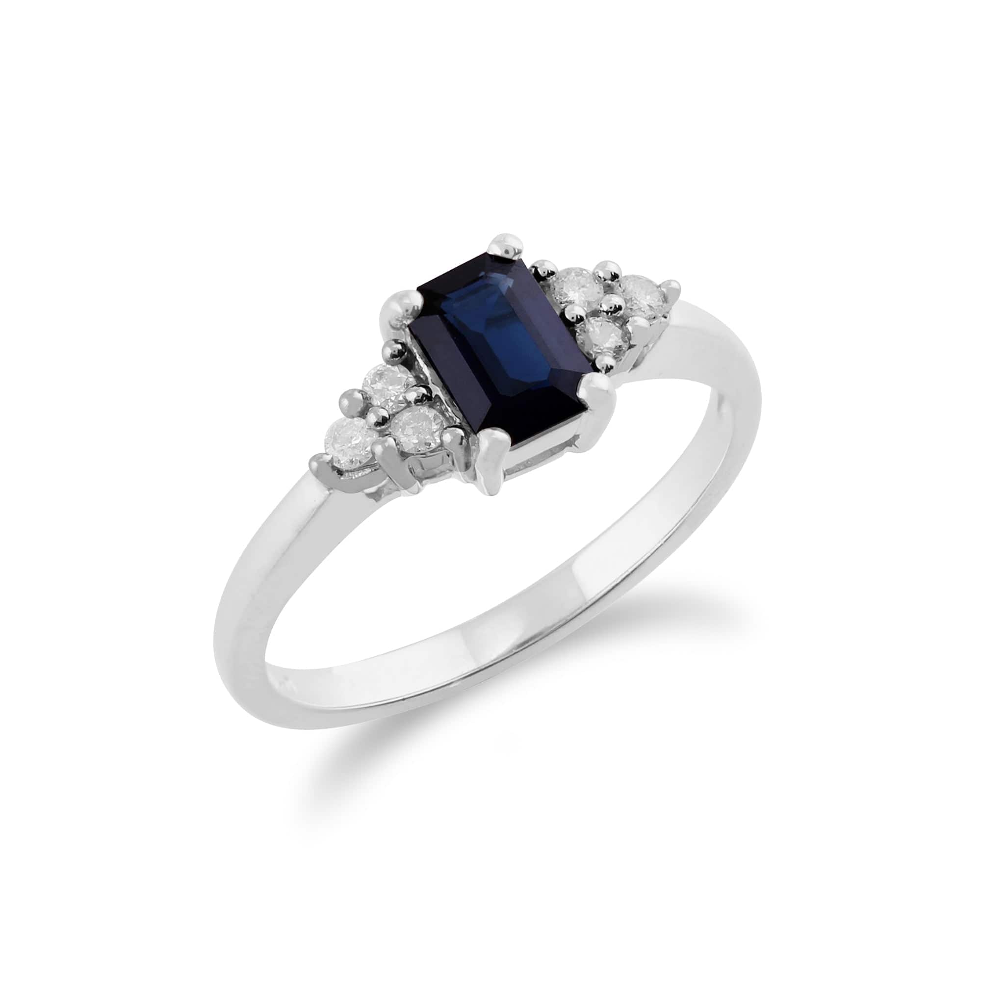 Classic Octagon Sapphire & Diamond Ring in 9ct White Gold Side 