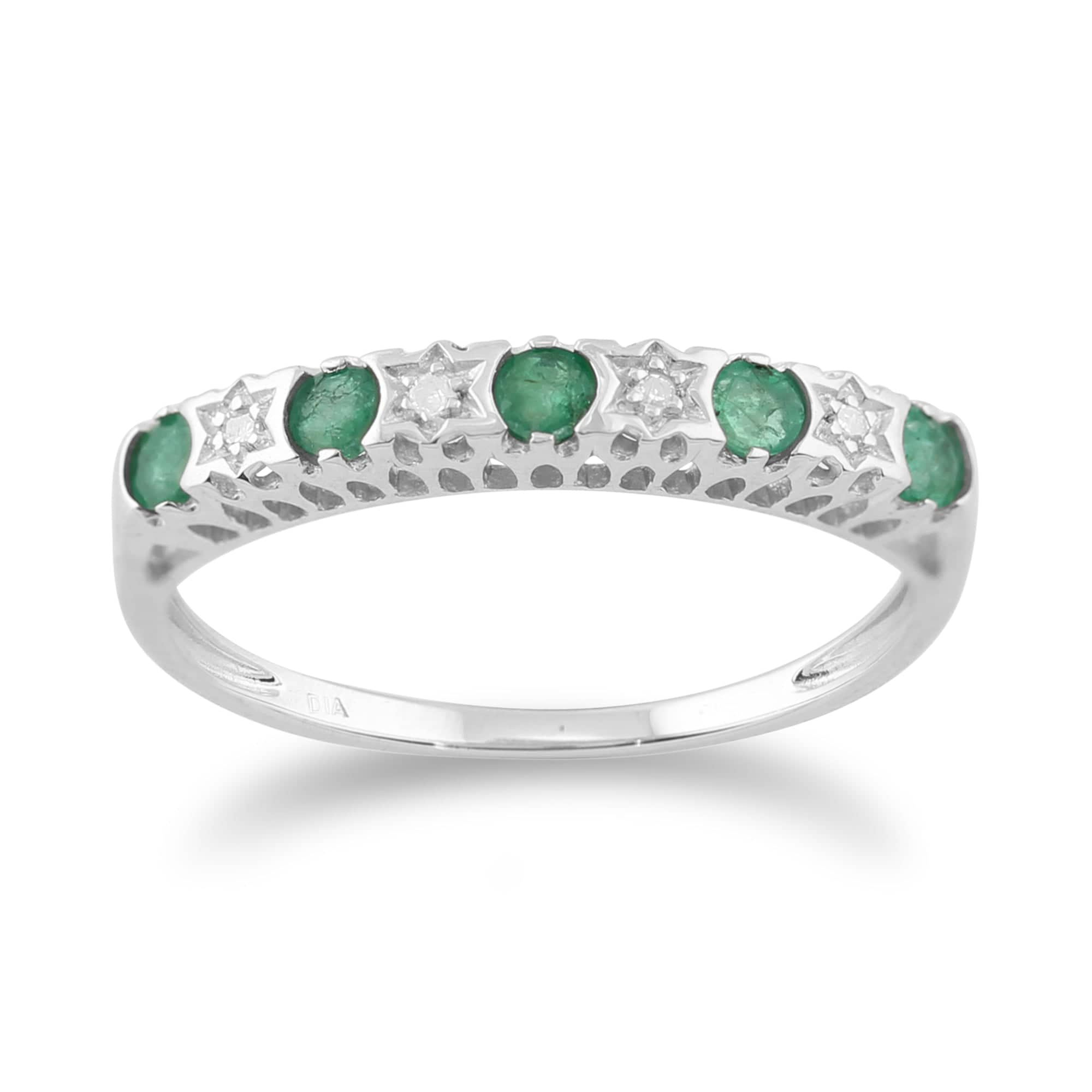 Classic Round Emerald & Diamond Half Eternity Band in 9ct White Gold