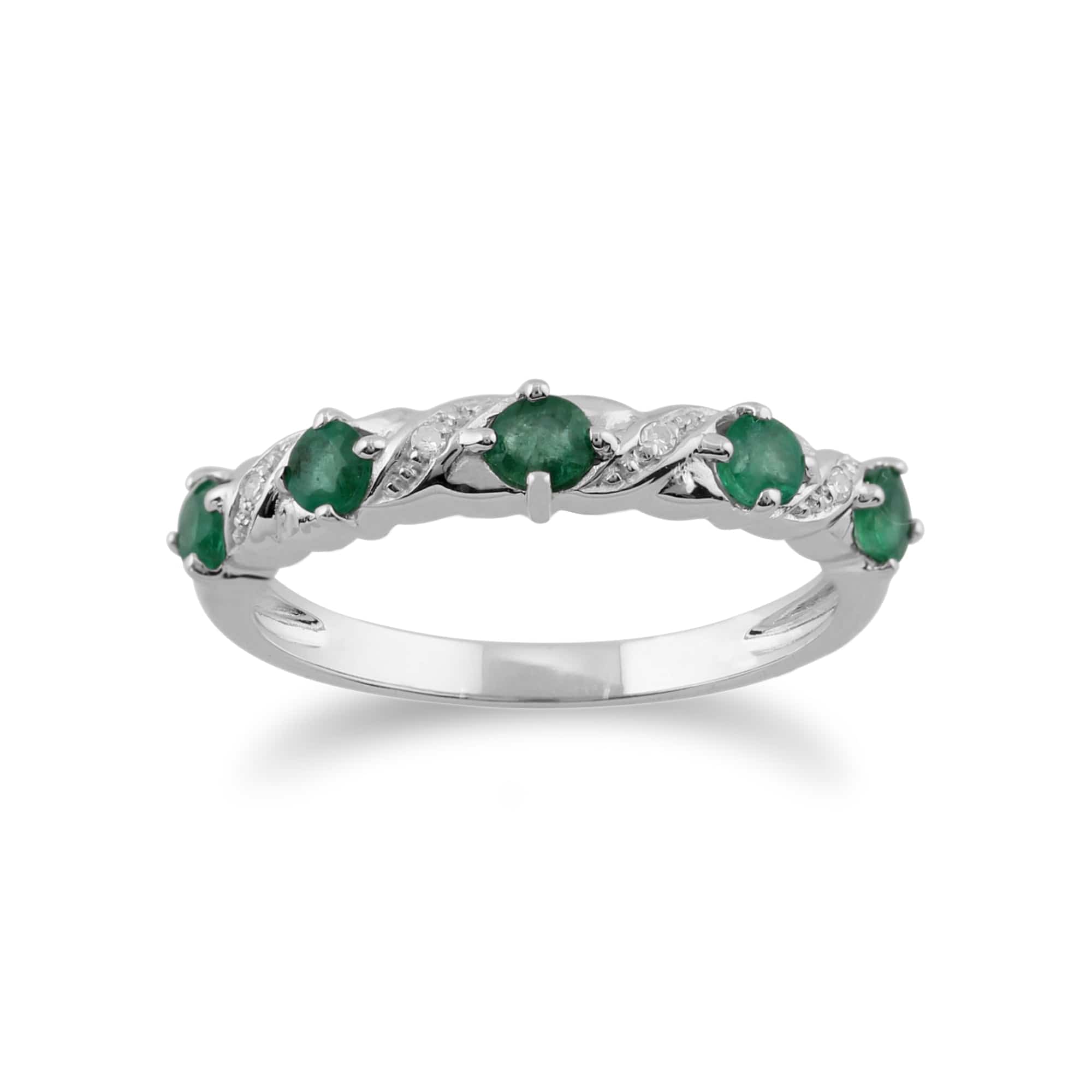 Classic Round Emerald & Diamond Half Eternity Ring in 9ct White Gold