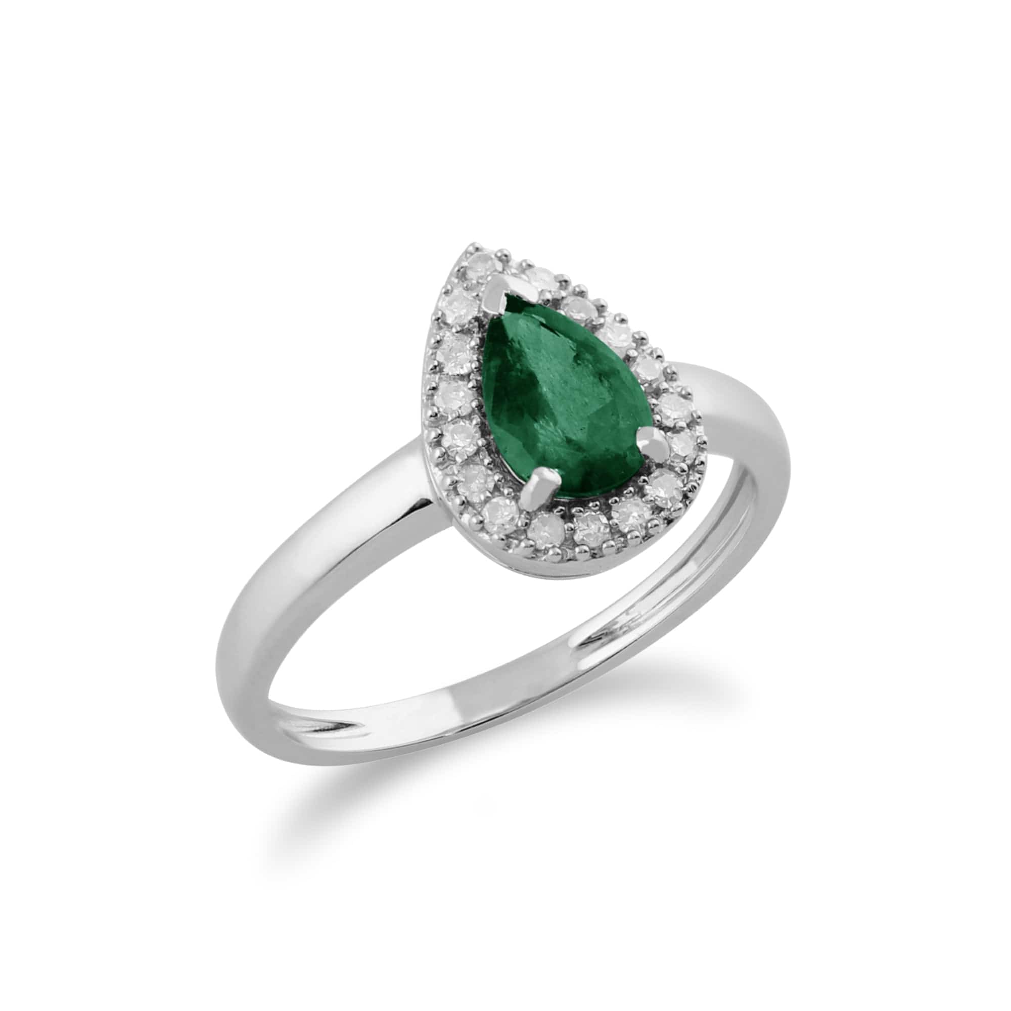 117R0164019 Classic Pear Emerald & Diamond Cluster Ring in 9ct White Gold 2