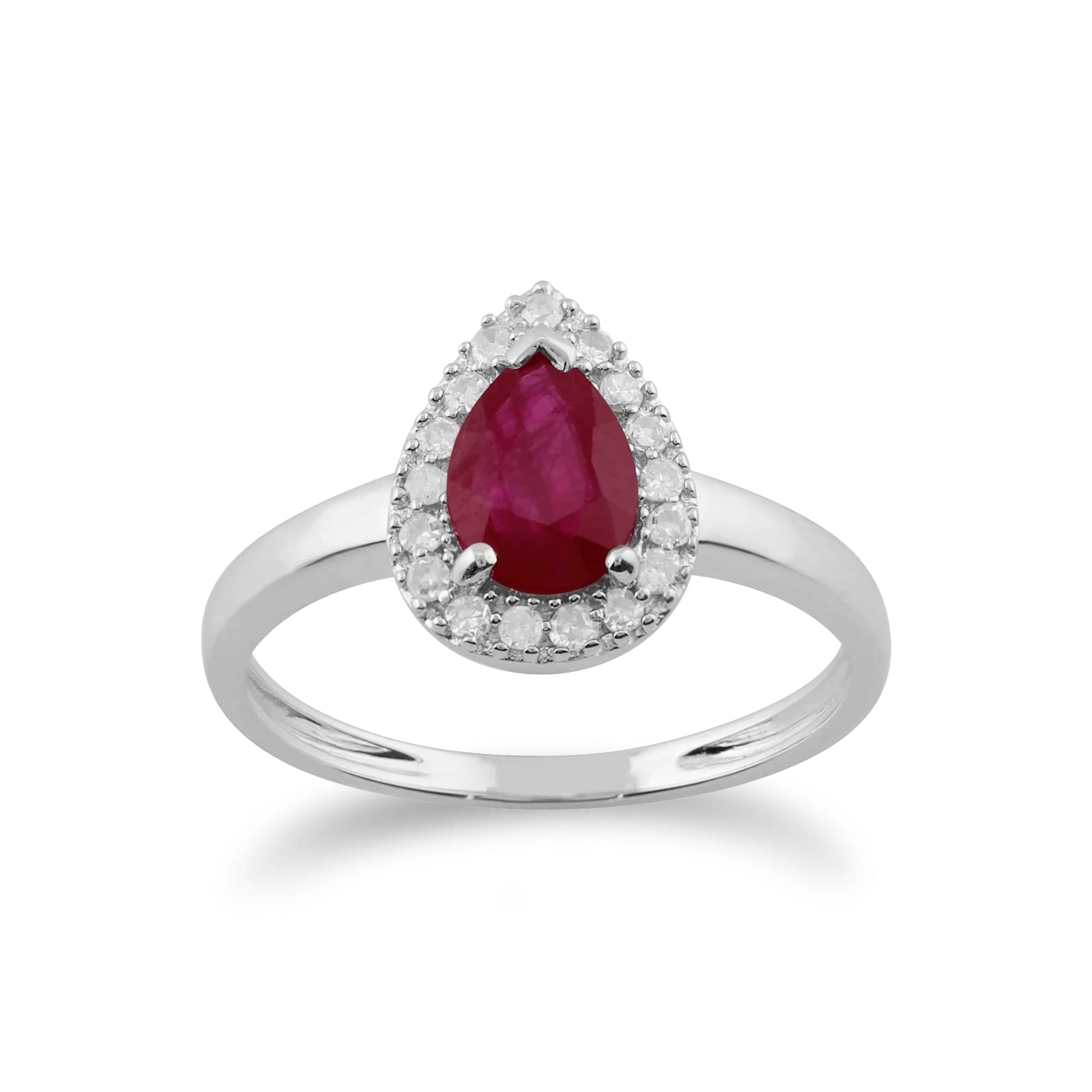 Classic Pear Ruby & Diamond Cluster Ring in 9ct White Gold