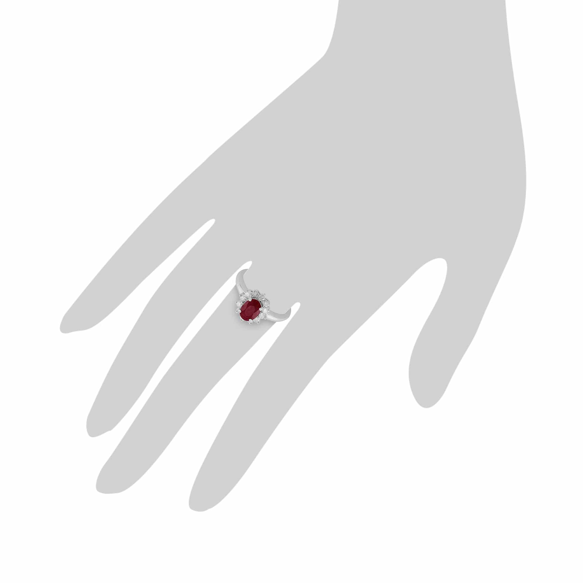 Classic Oval Ruby & Diamond Cluster Ring in 9ct White Gold - Gemondo