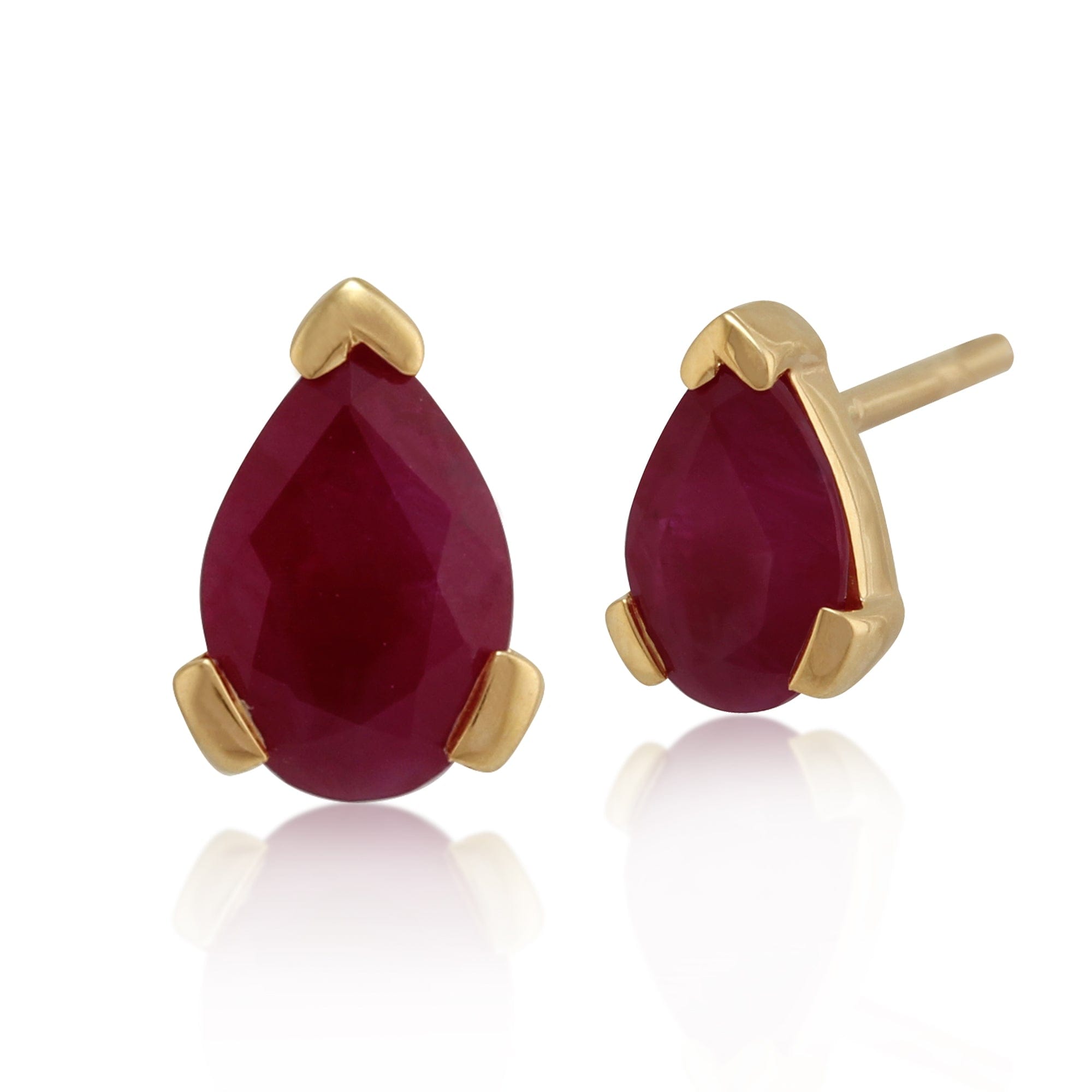 Classic Pear Ruby Stud Earrings in 9ct Yellow Gold - Gemondo