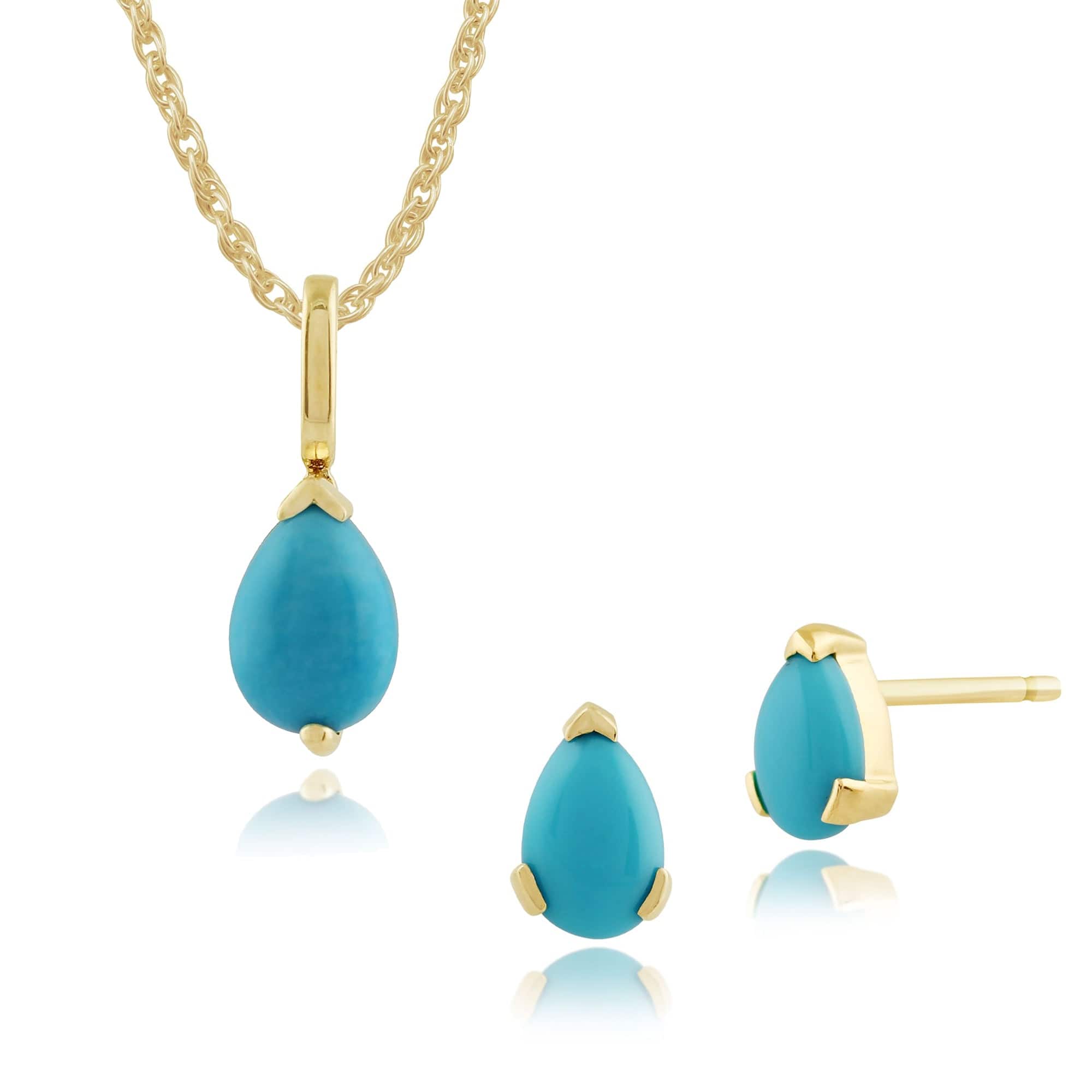 123E0606199-123P0117269 Classic Pear Turquoise Single Stone Stud Earrings & Pendant Set in 9ct Yellow Gold 1