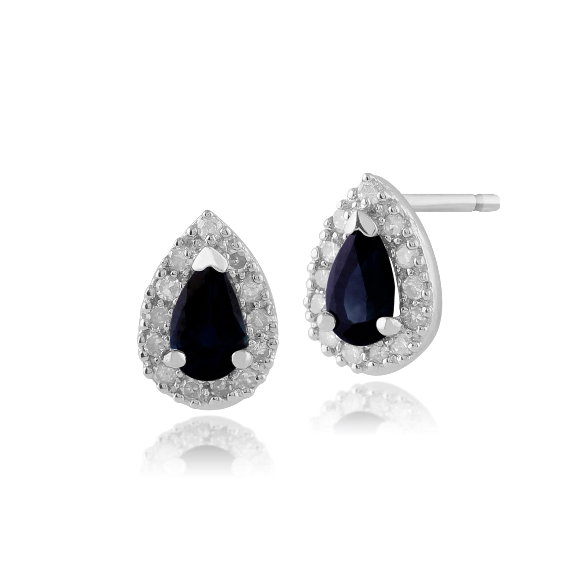 Classic Pear Sapphire & Diamond Cluster Stud Earrings in 9ct White Gold - Gemondo
