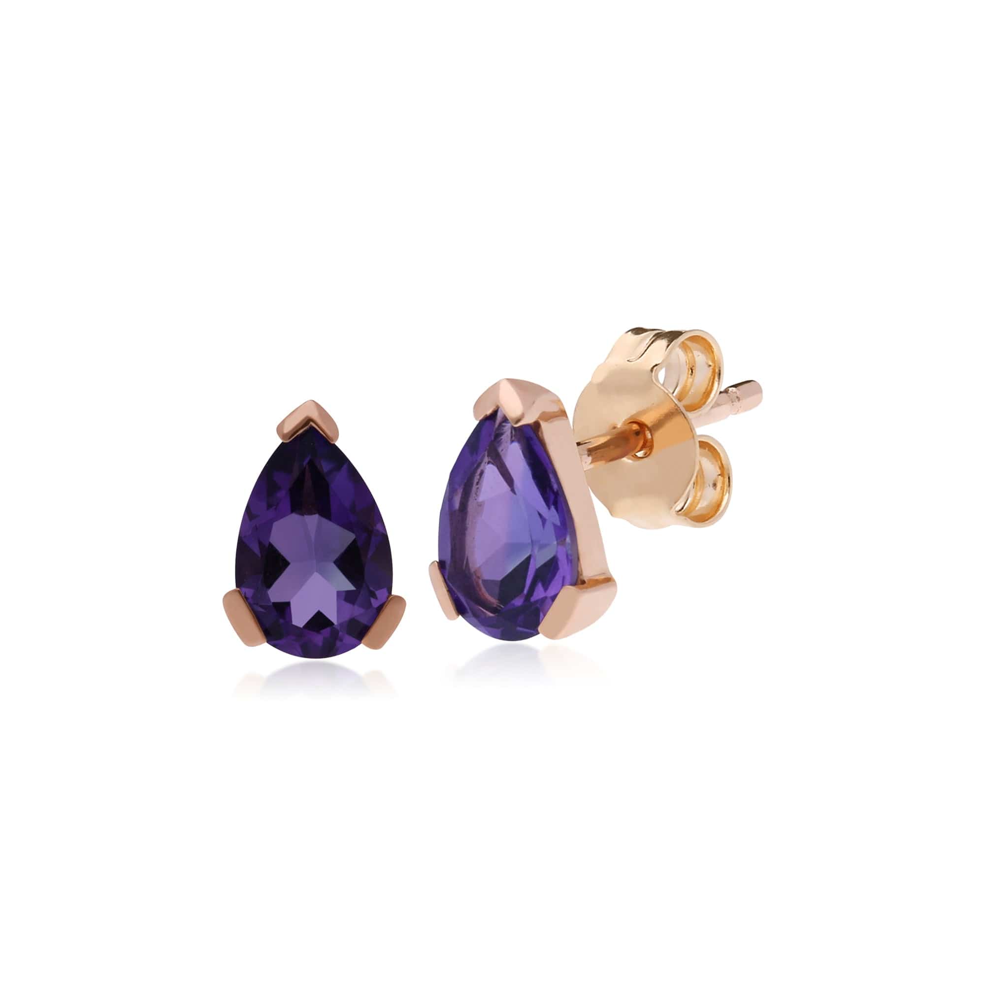 Gemondo 9ct Rose Gold 3 Claw Amethyst Classic Pear Stud Earrings - Gemondo