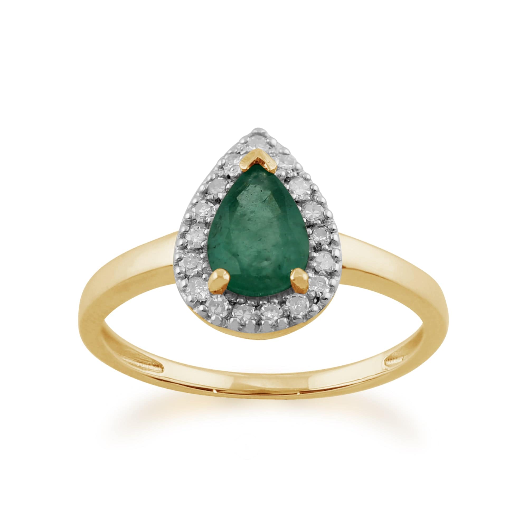 Classic 0.66ct Pear Emerald & Diamond Ring in 9ct Yellow Gold