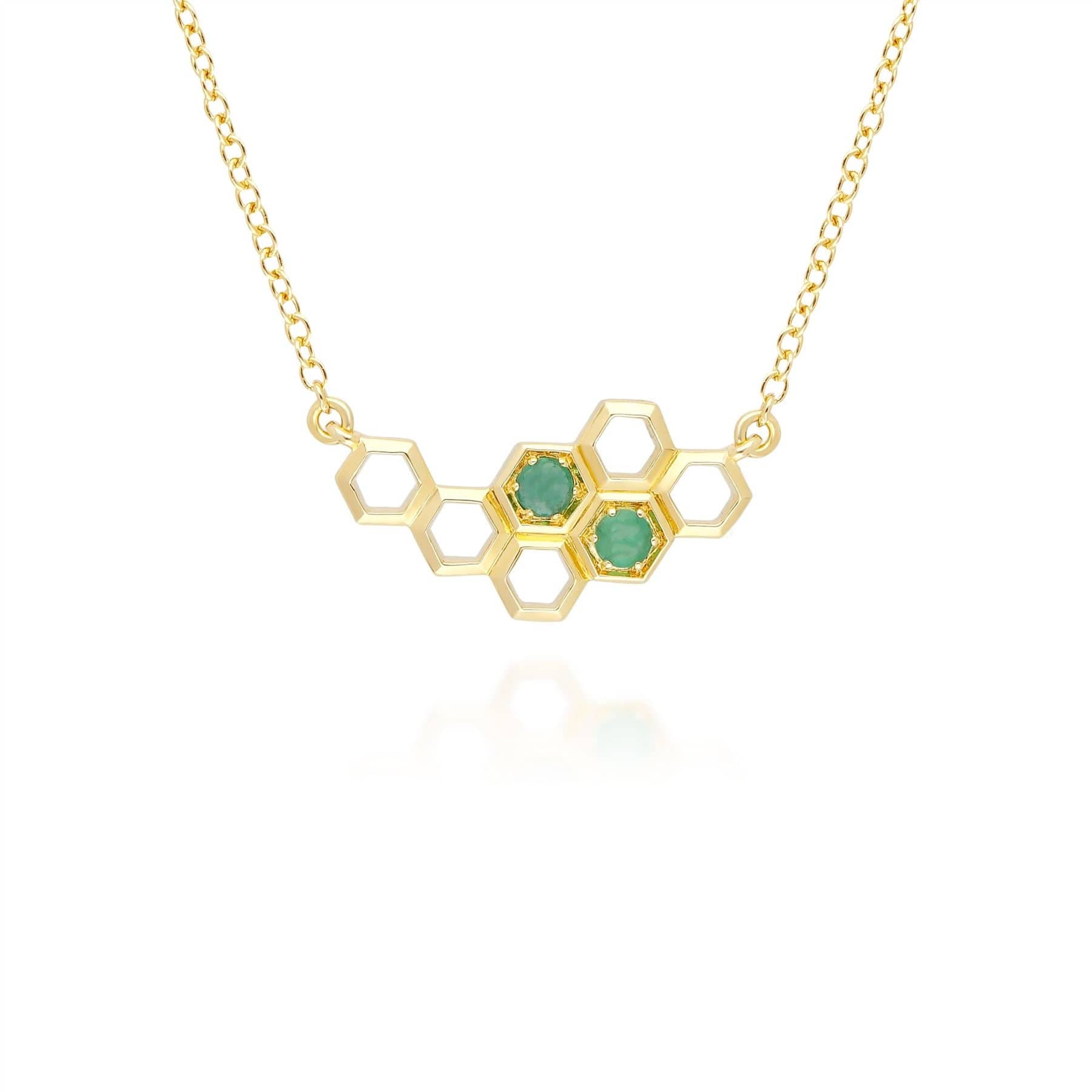 Honeycomb Inspired Emerald Link Necklace in 9ct Yellow Gold - Gemondo