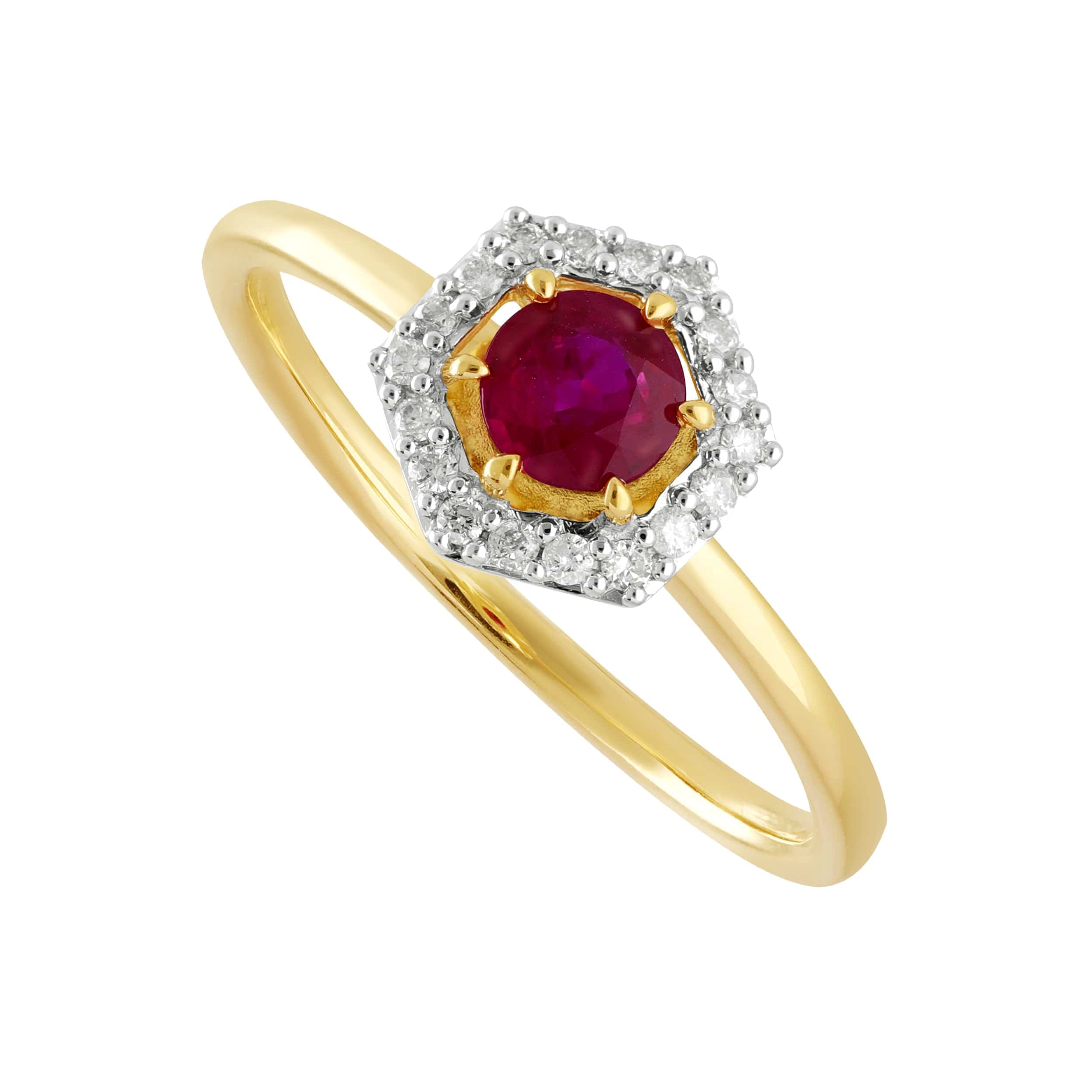 9ct Yellow Gold 0.48ct Ruby & Diamond Halo Engagement Ring - Gemondo
