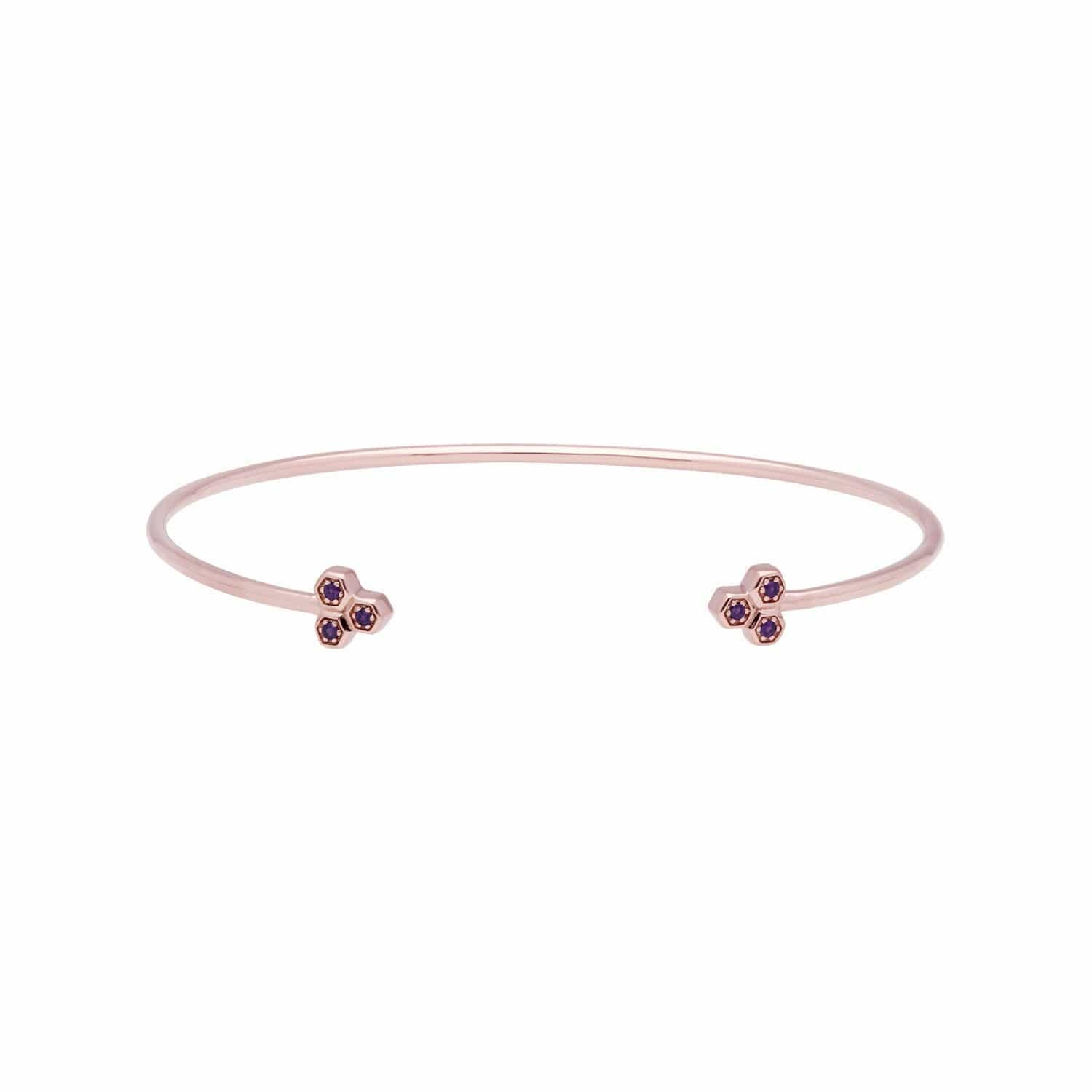 Amethyst Trilogy Geometric Bangle in 9ct Rose Gold - Gemondo
