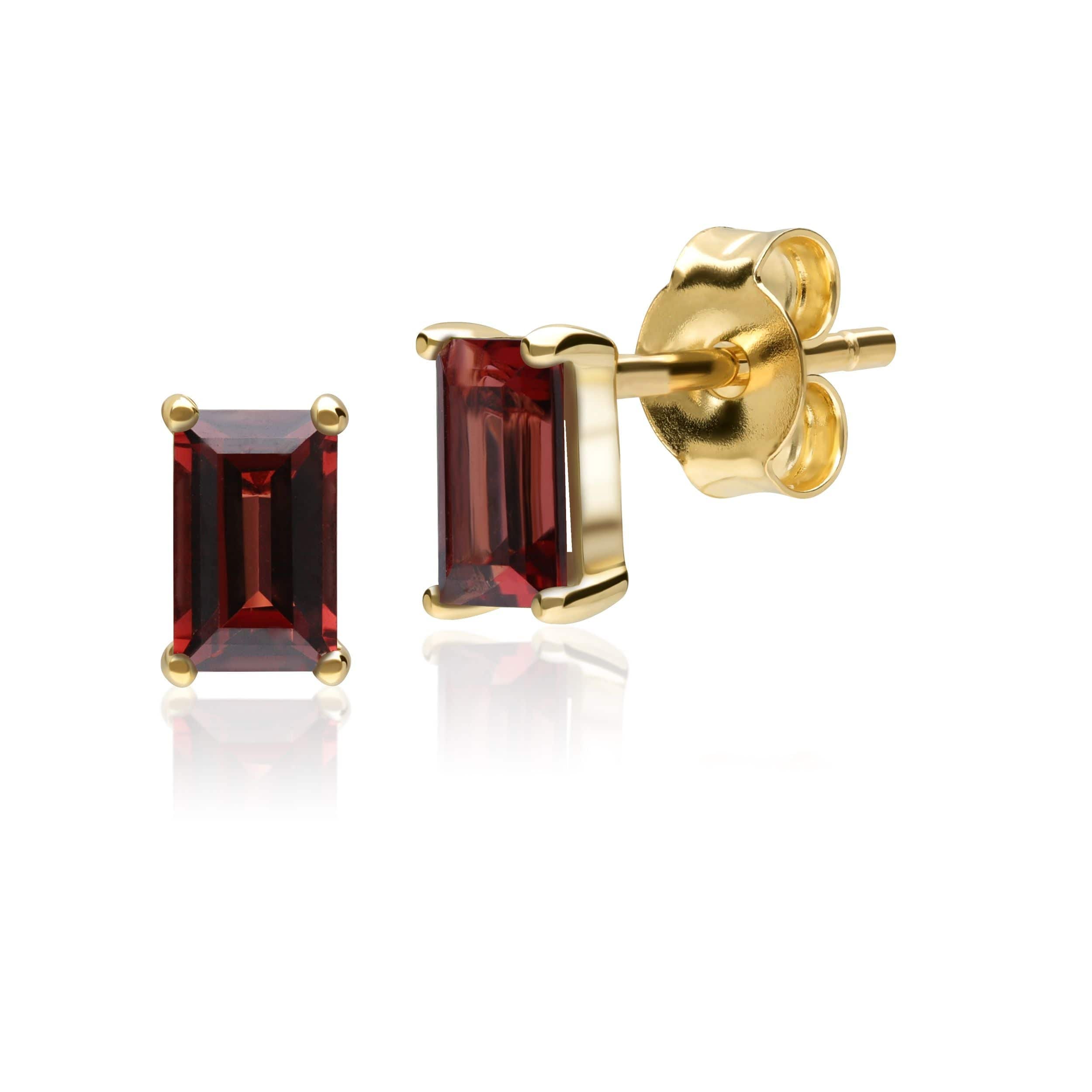 135E1524049 Classic Baguette Garnet Claw Set Stud Earrings in 9ct Yellow Gold 1