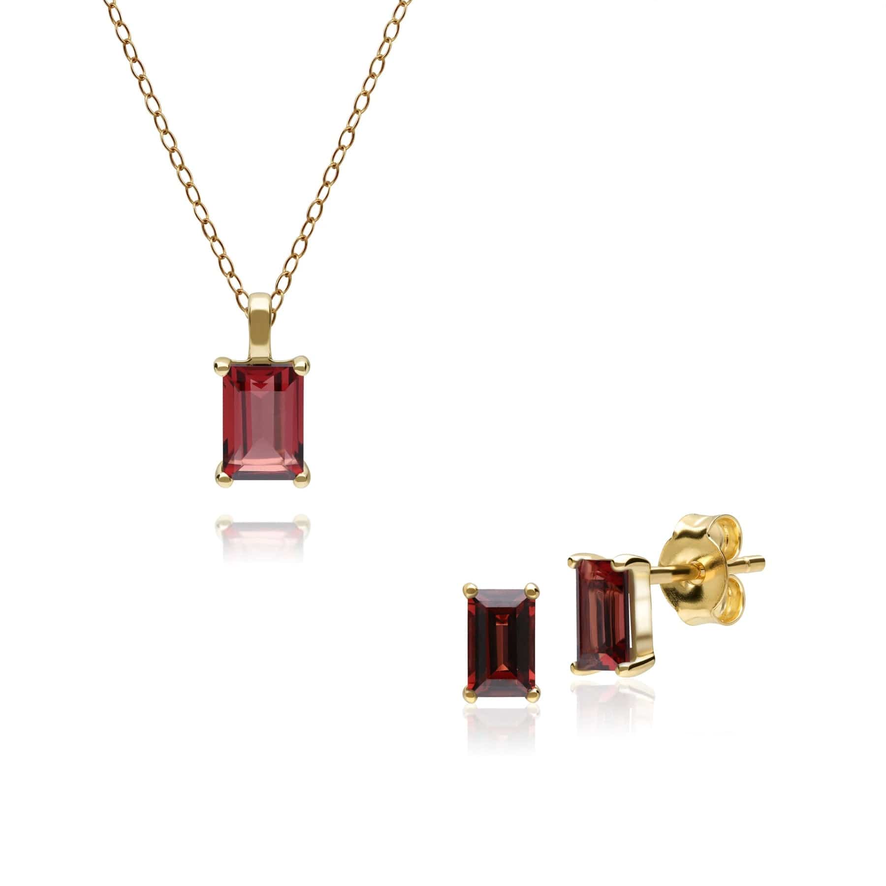 Classic Garnet Baguette Stud Earrings & Necklace Set in 9ct Yellow Gold