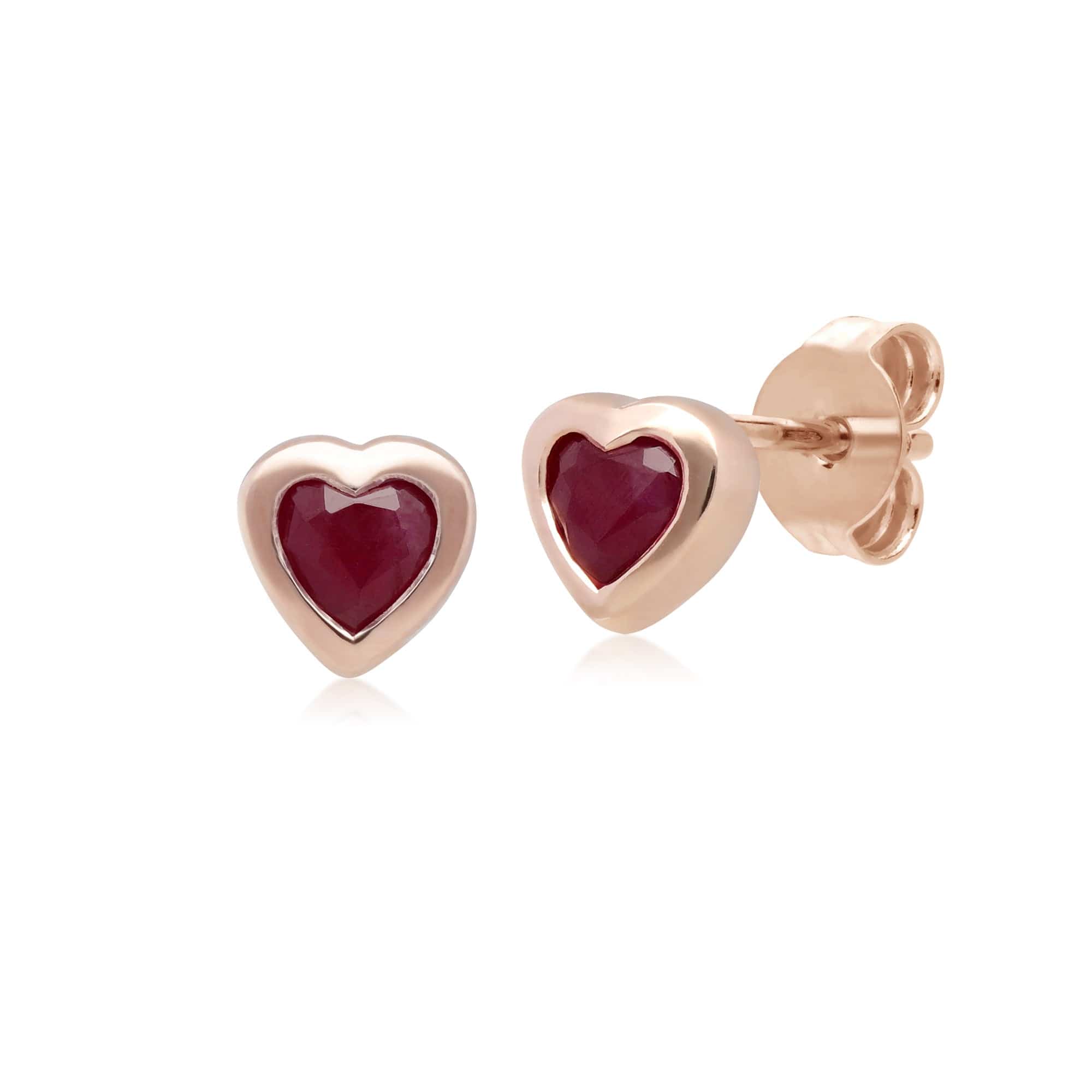 Classic Ruby Heart Stud Earrings in 9ct Rose Gold - Gemondo