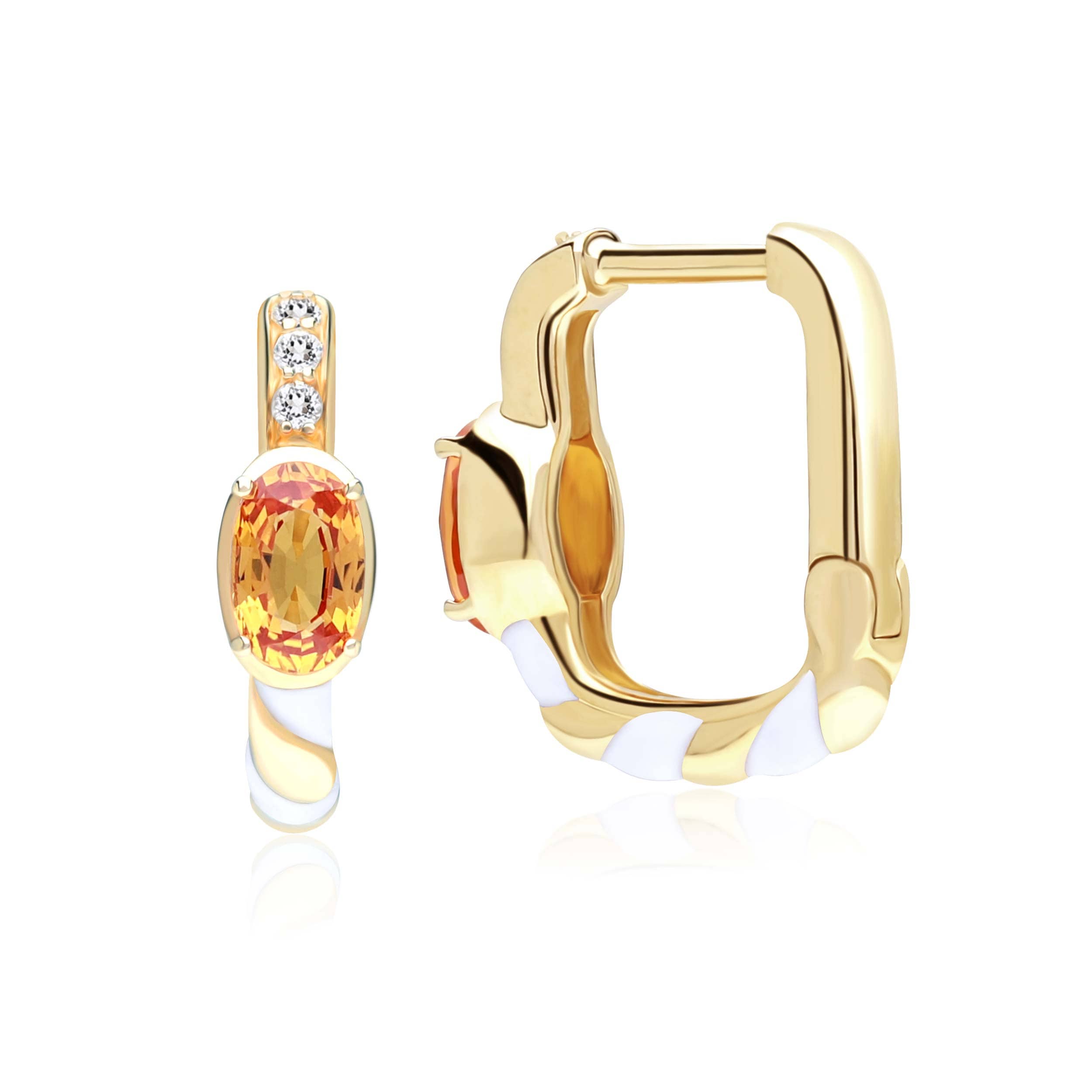 135E1789019 Siberian Waltz Topaz & Orange Sapphire Square Hoop Earrings in 9ct Gold 4