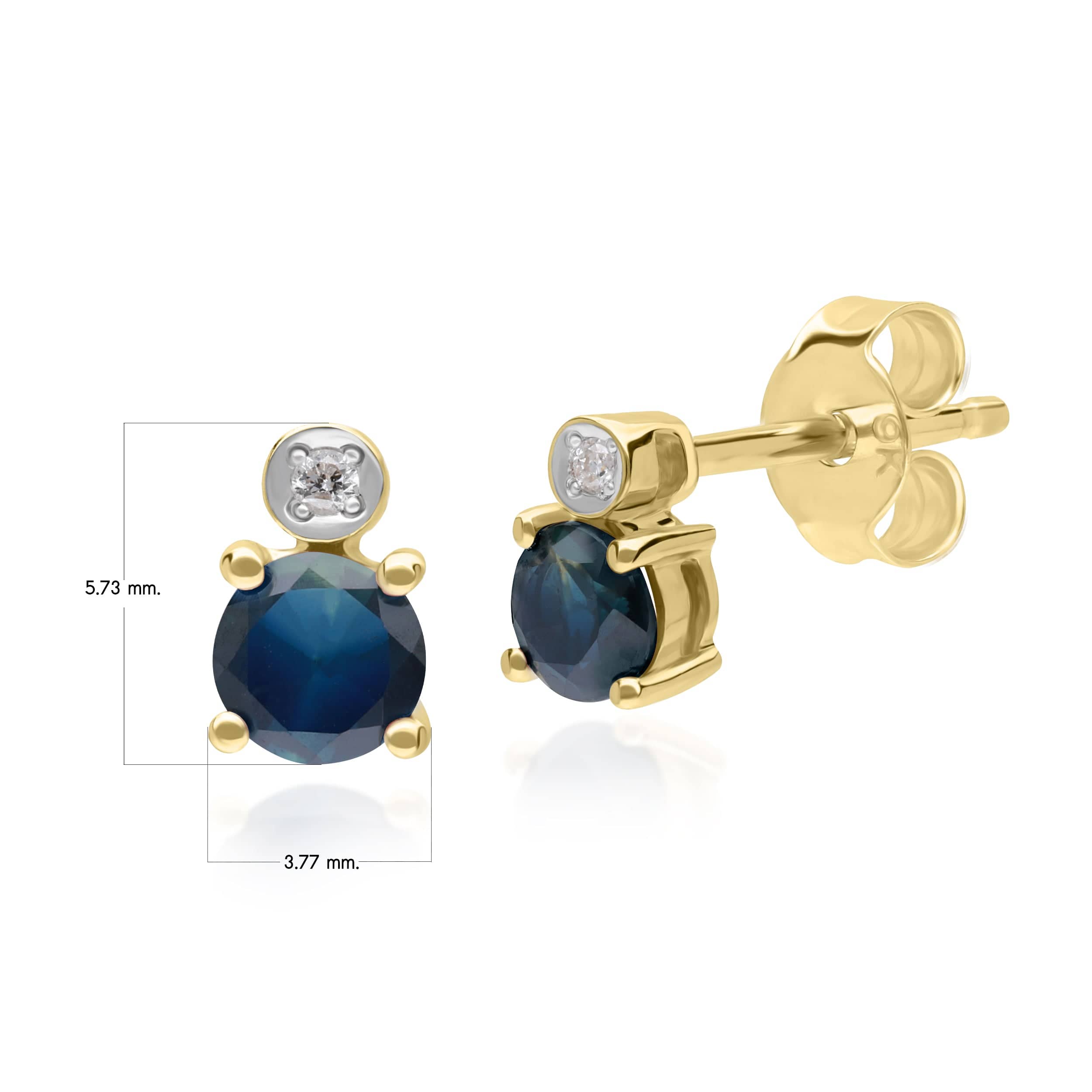 135E1816039 Micro Statement Round Sapphire & Diamond Stud Earrings in 9ct Yellow Gold 4