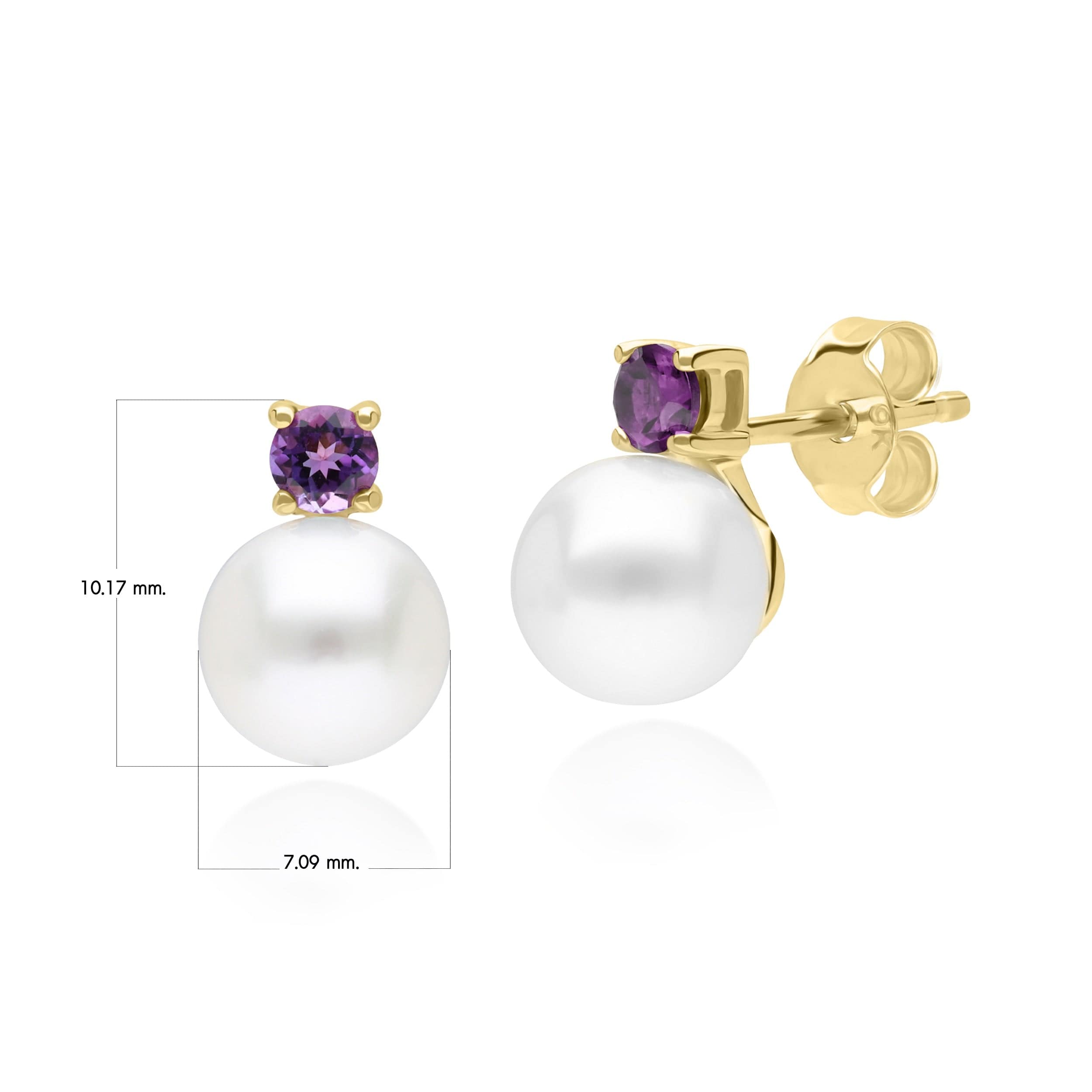 135E1817039 Modern Pearl & Amethyst Stud Earrings in 9ct Yellow Gold 4