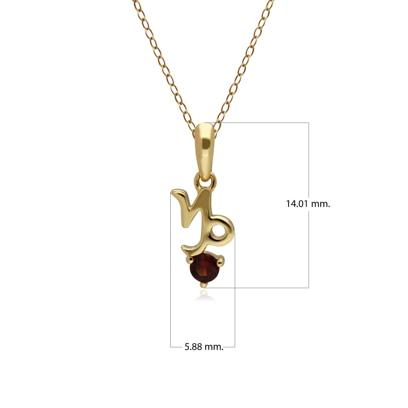 135P2004019 Garnet Capricorn Zodiac Charm Necklace in 9ct Yellow Gold 3