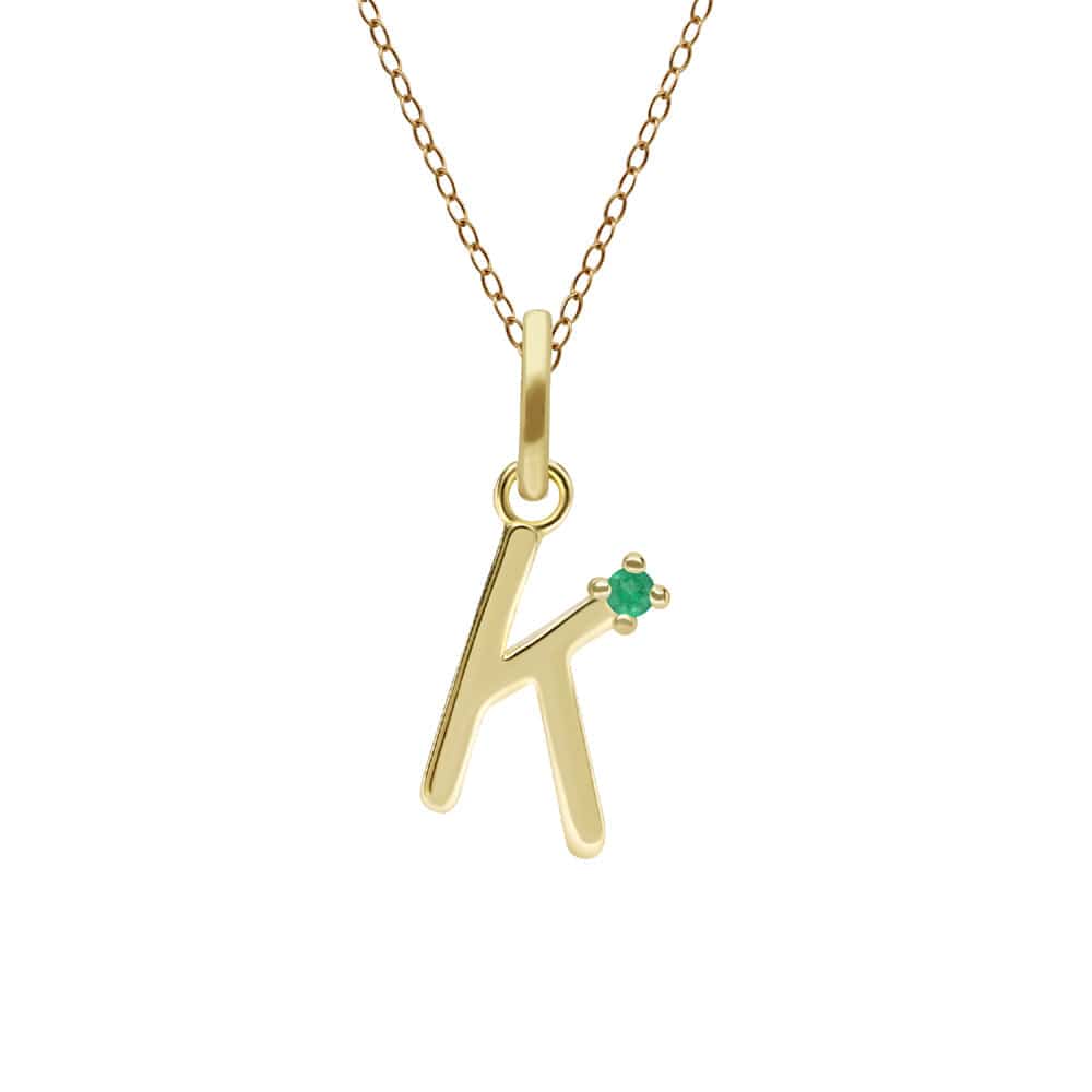 135P2060019 Initial Emerald Letter Necklace In 9ct Yellow Gold 12