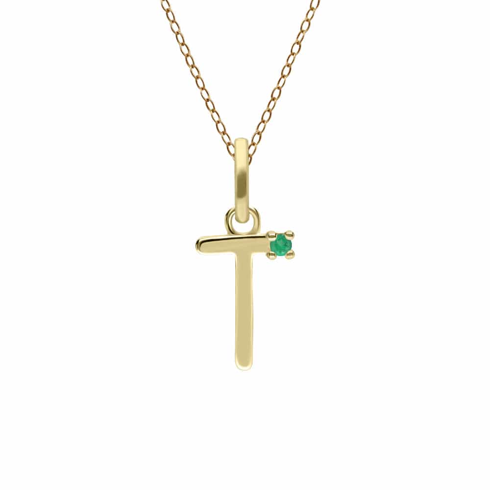 135P2112019 Initial Emerald Letter Necklace In 9ct Yellow Gold 21
