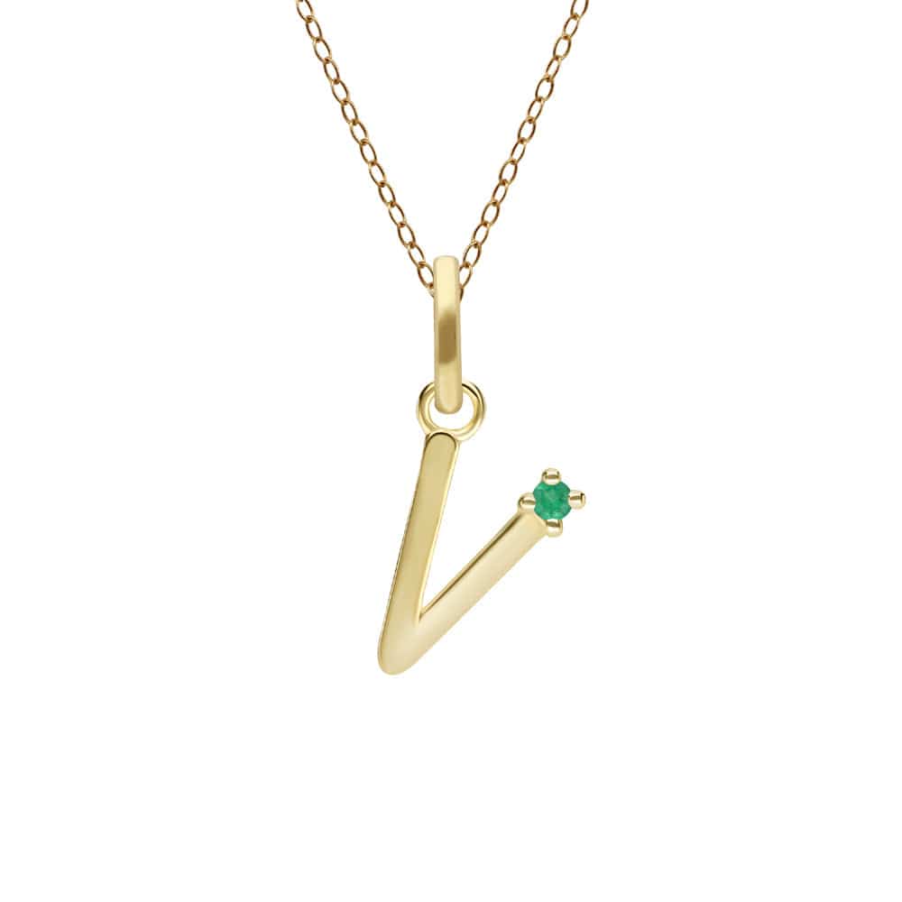 135P2051019 Initial Emerald Letter Necklace In 9ct Yellow Gold 23