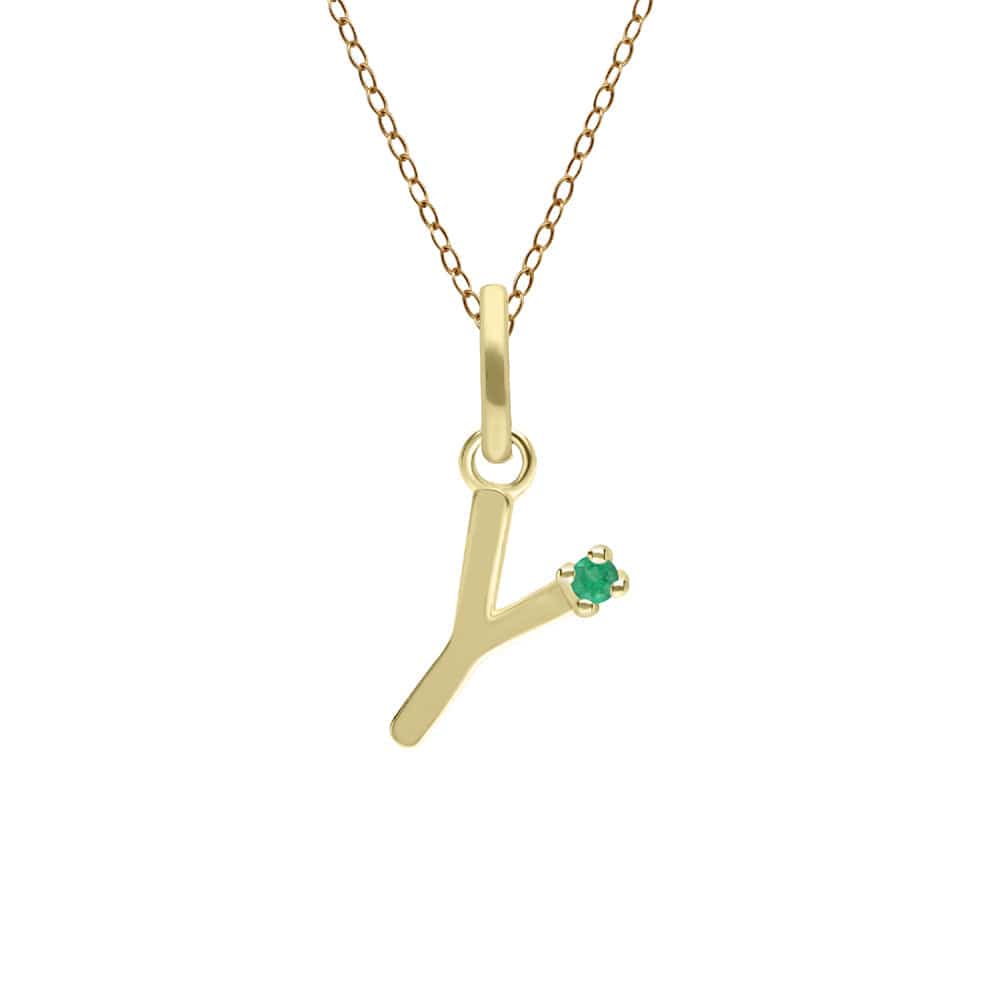 135P2083019 Initial Emerald Letter Necklace In 9ct Yellow Gold 26