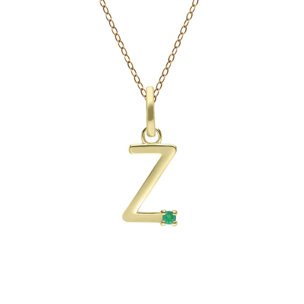 135P2083019 Initial Emerald Letter Necklace In 9ct Yellow Gold 27