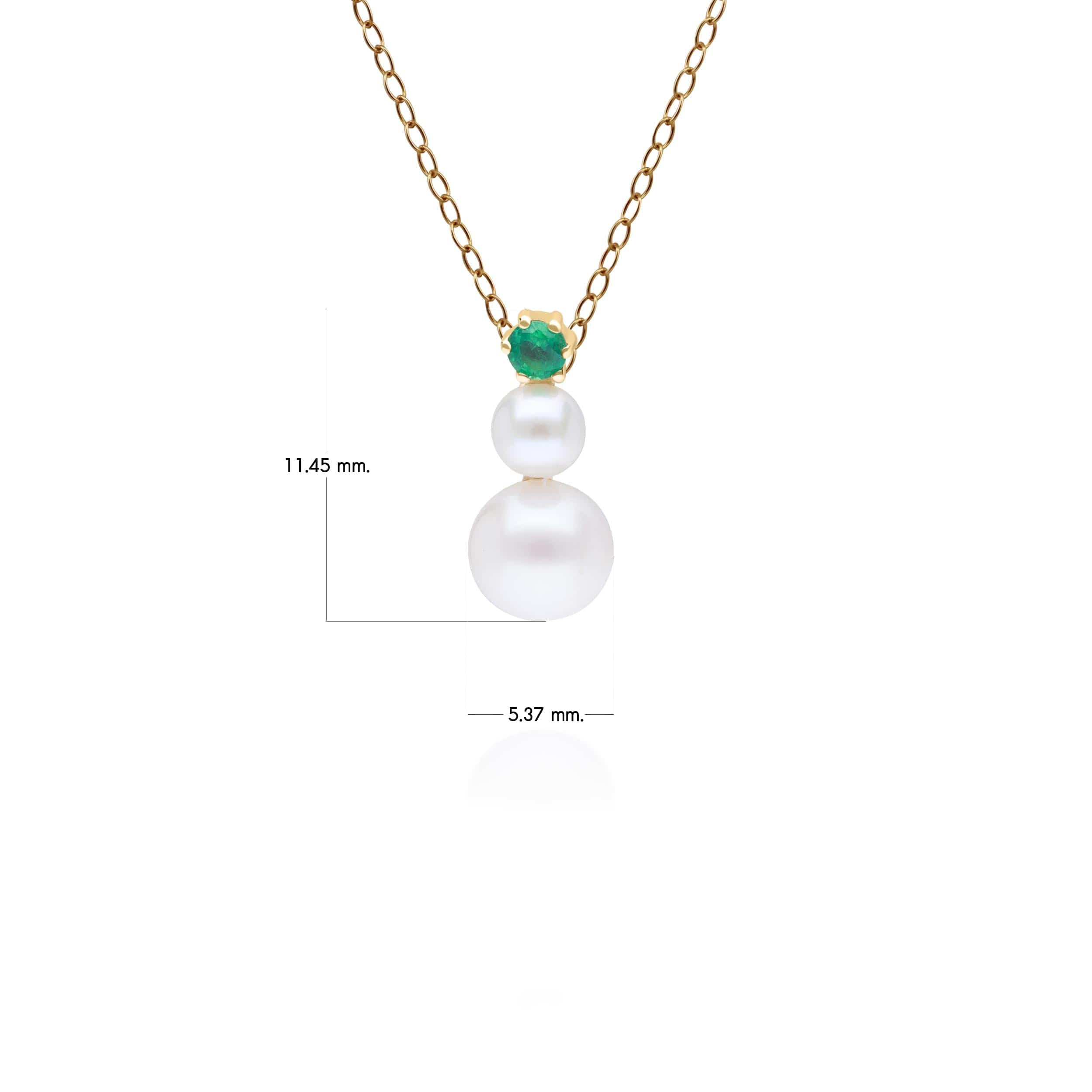 135P2093019 Modern Pearl & Round Emerald Drop Pendant in 9ct Yellow Gold 3