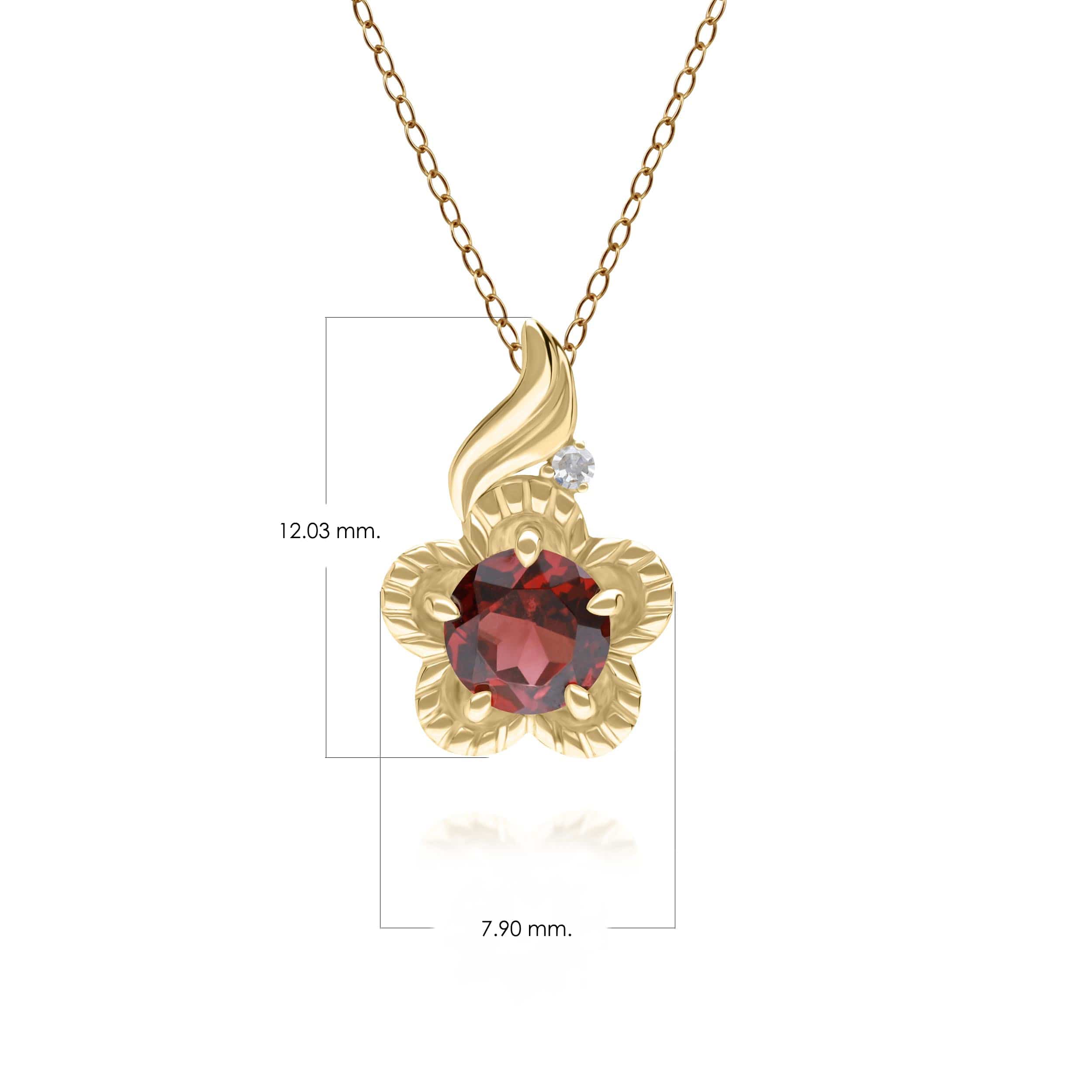 135P2097039 Floral Round Garnet & Diamond Pendant in 9ct Yellow Gold 3