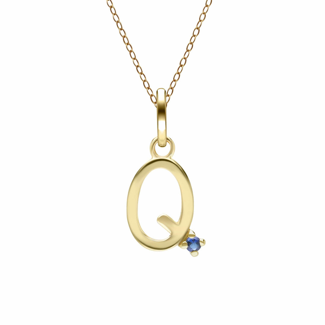 135P2061039 Initial Blue Sapphire Letter Necklace In 9ct Yellow Gold 18