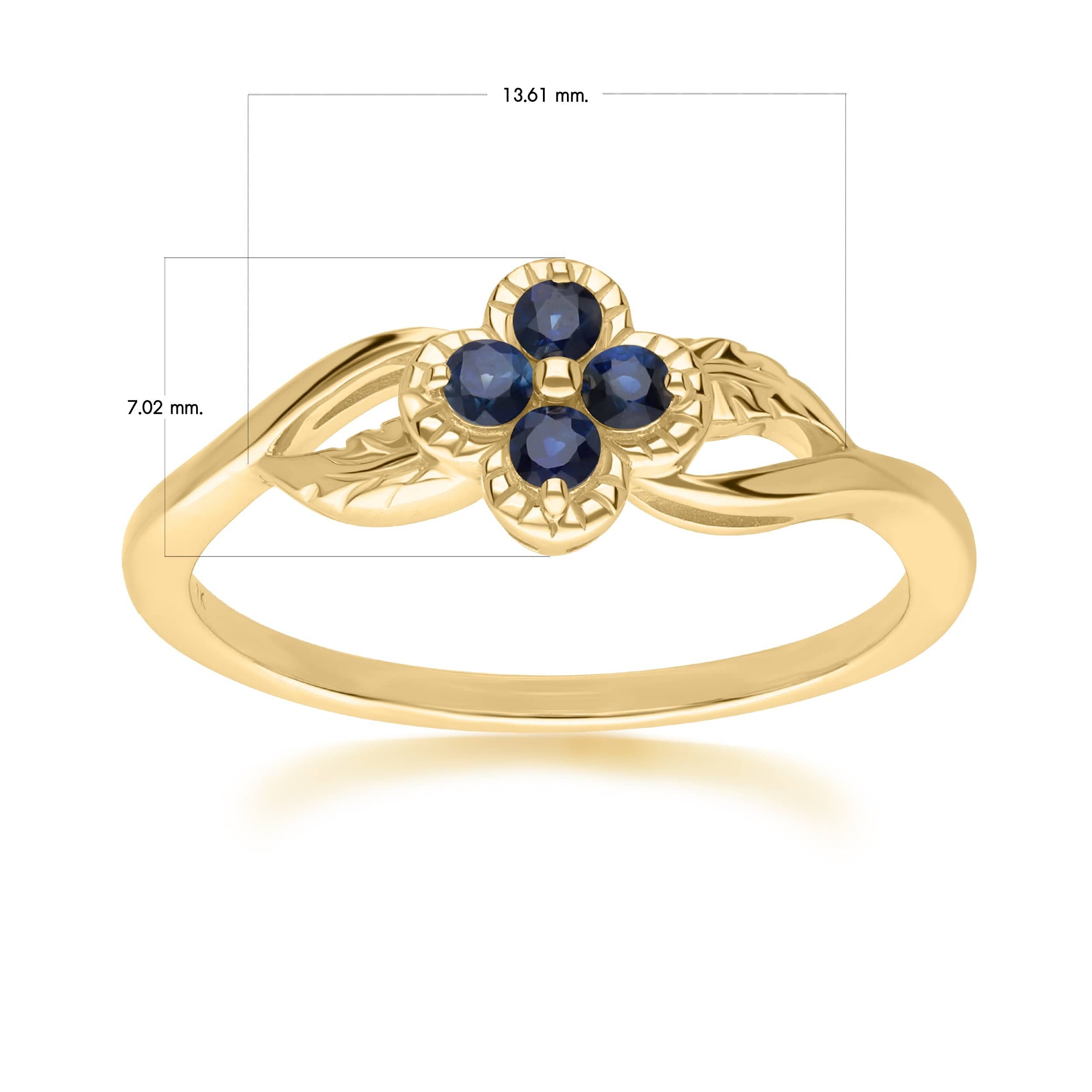 135R2048029 Floral Round Sapphire Ring in 9ct Yellow Gold 4