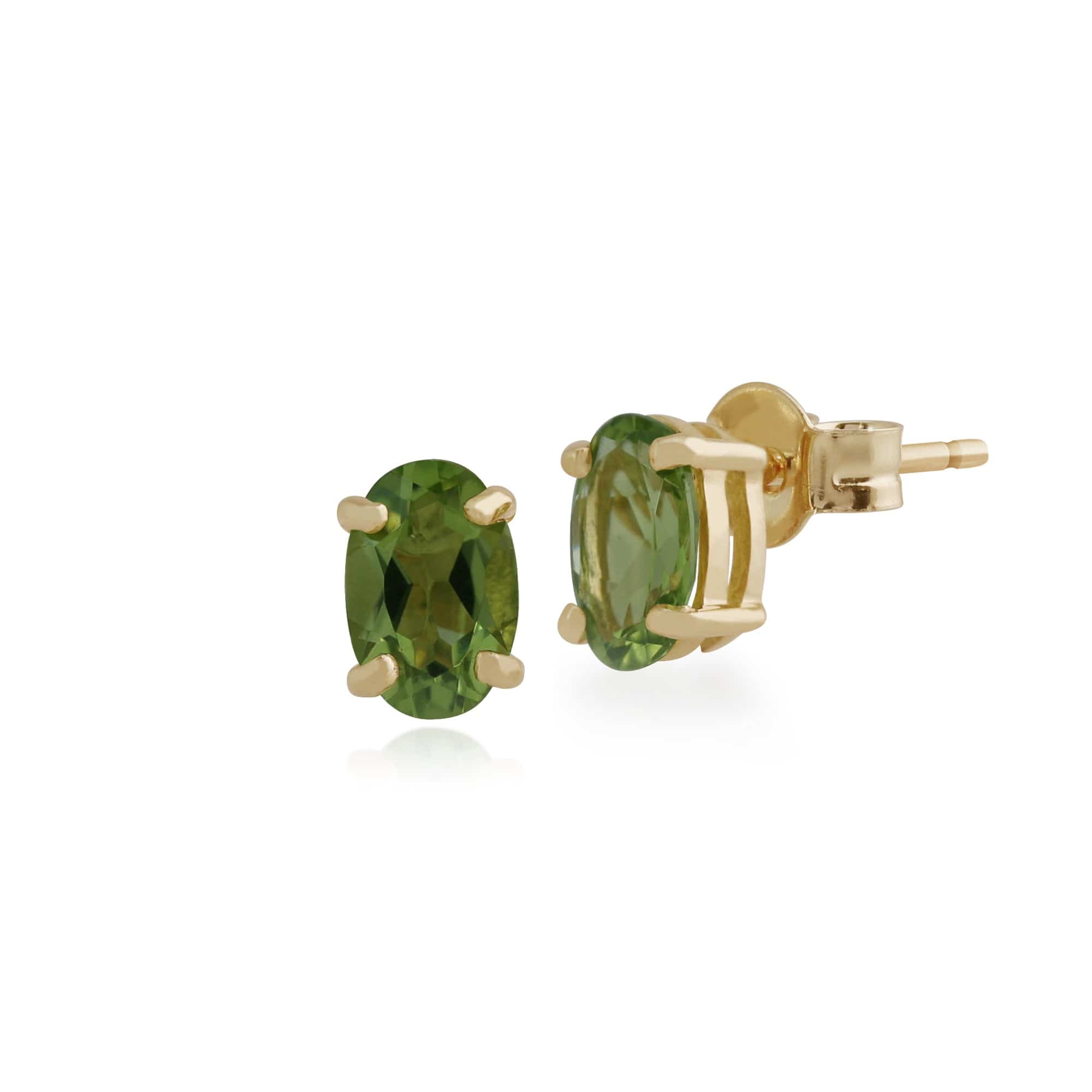 Classic Oval Peridot Stud Earrings in 9ct Yellow Gold 6x4mm - Gemondo