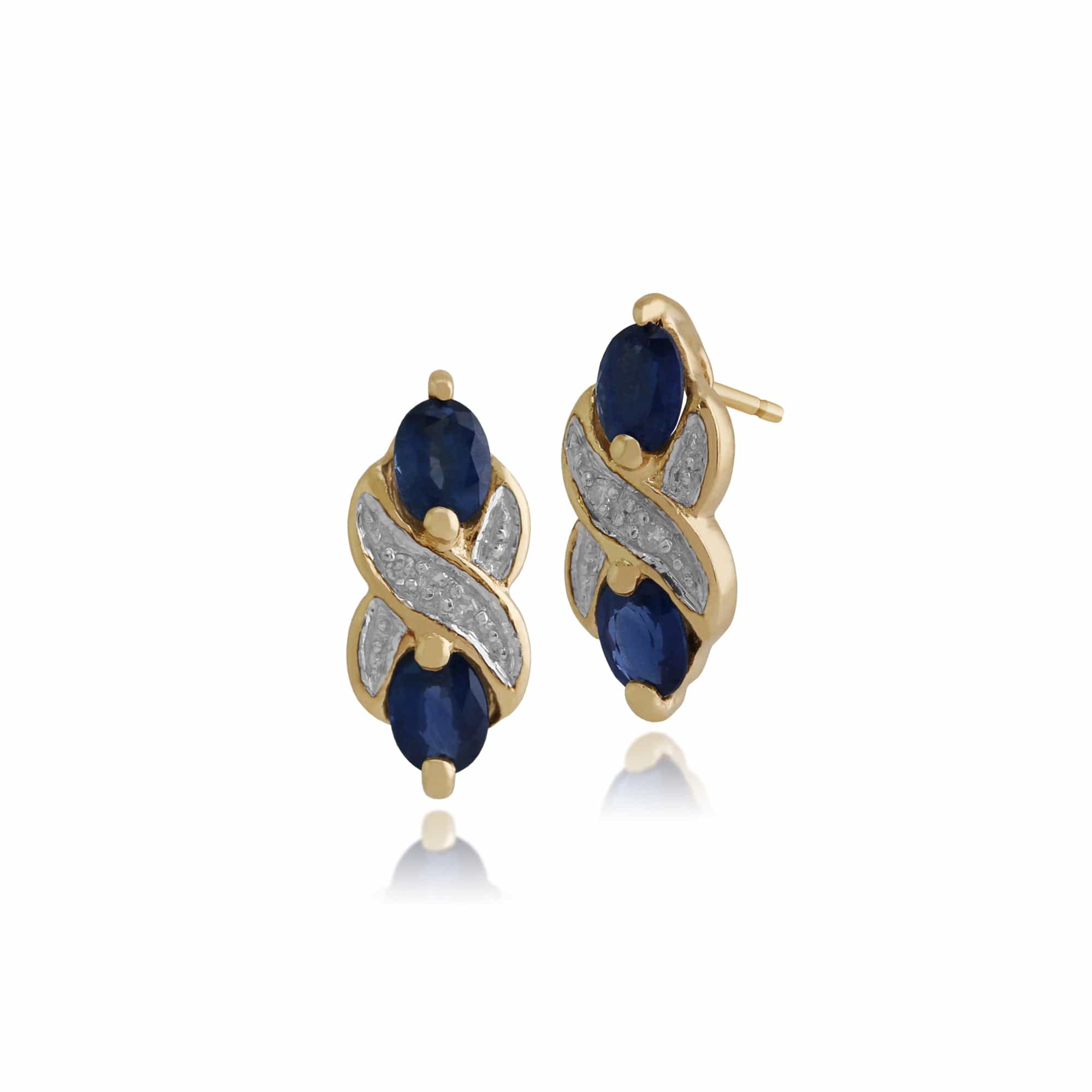 Classic Oval Light Blue Sapphire & Diamond Drop Earrings in 9ct Yellow Gold - Gemondo