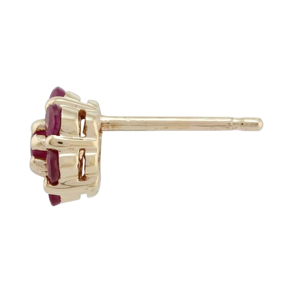 Floral Round Ruby Cluster Stud Earrings in 9ct Yellow Gold - Gemondo