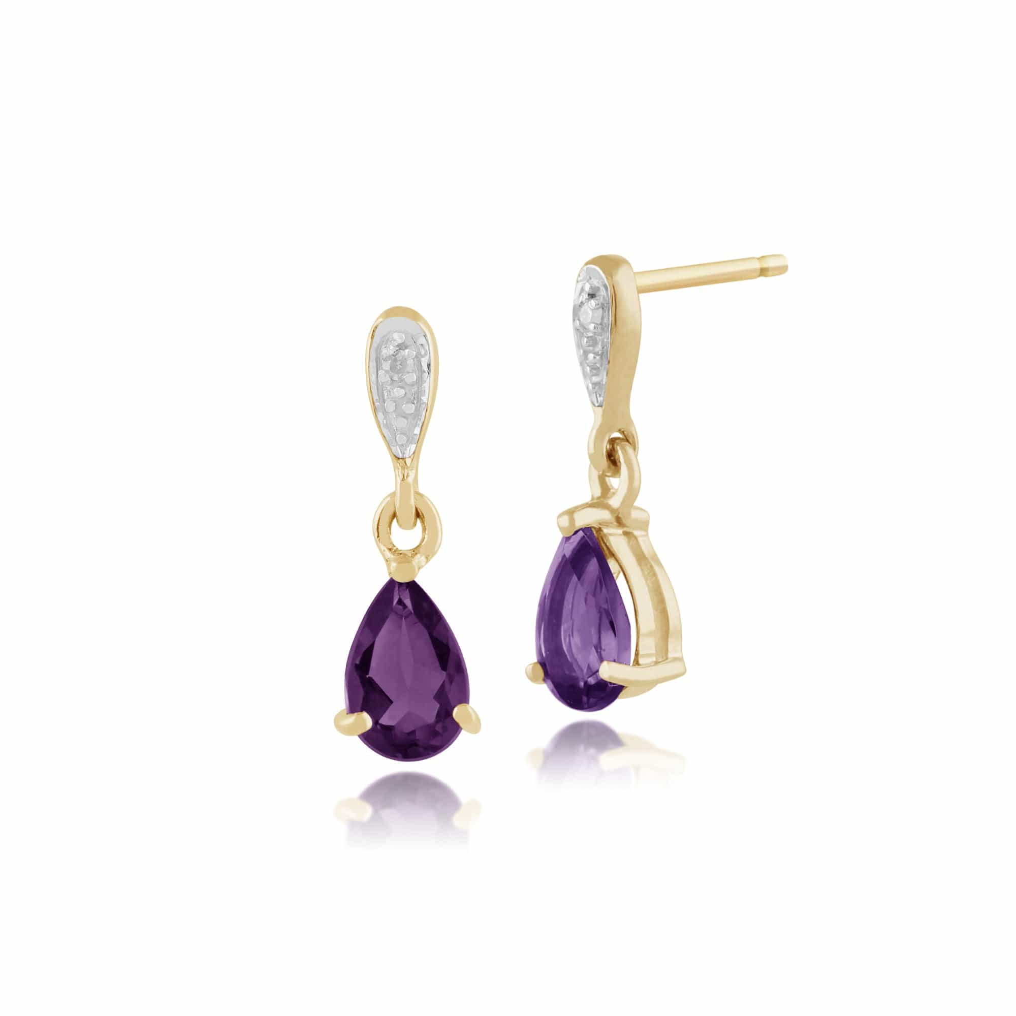 Classic Pear Amethyst & Diamond Drop Earrings in 9ct Yellow Gold - Gemondo