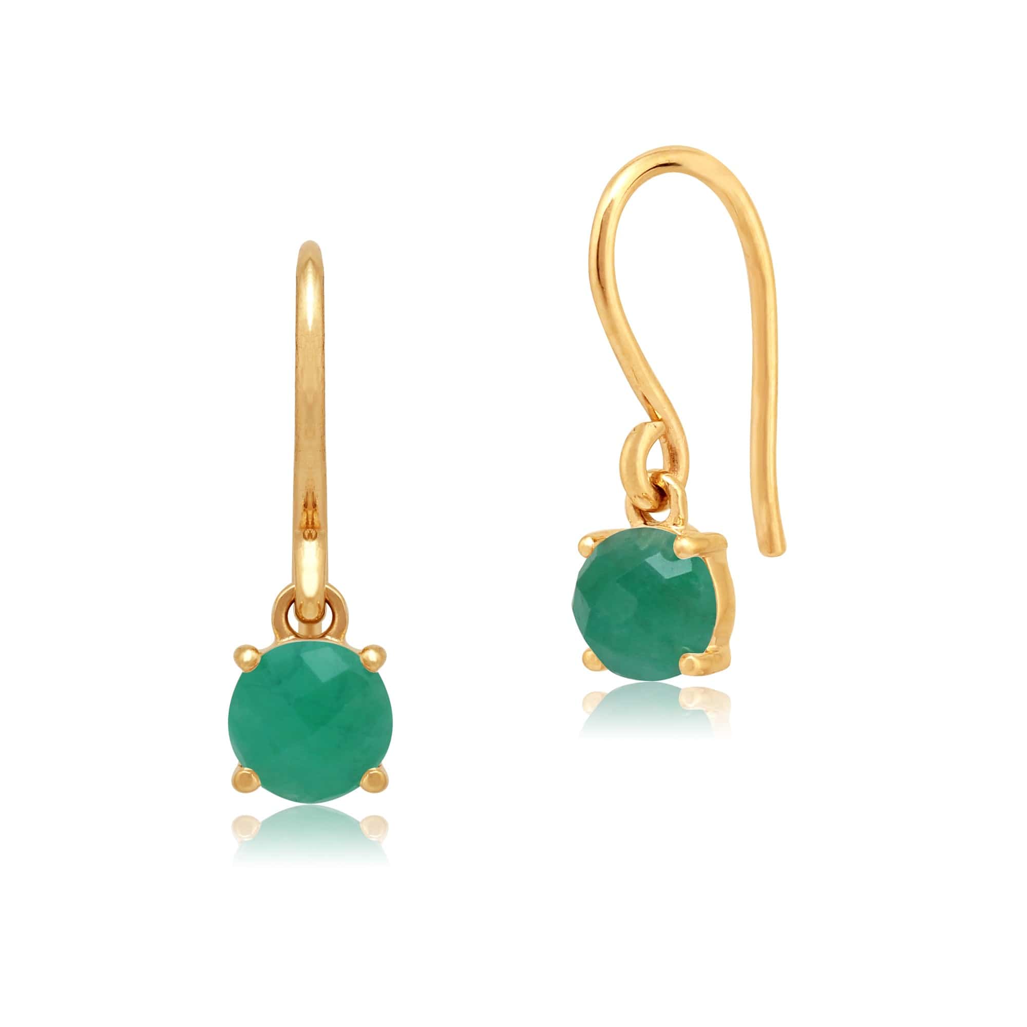 Classic Round Emerald Checkerboard Drop Earrings in 9ct Yellow Gold - Gemondo
