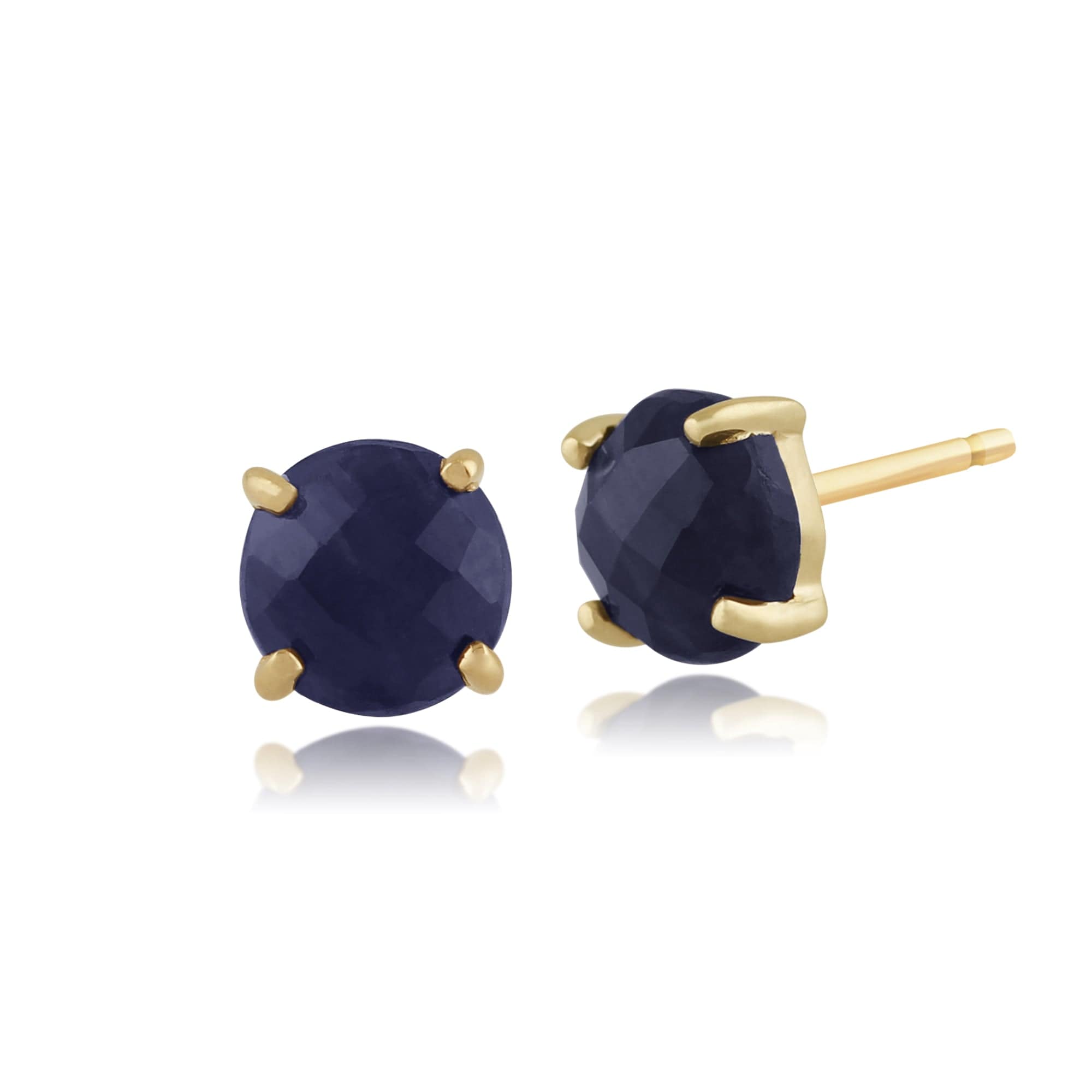 Classic Round Raw Sapphire Checkerboard Stud Earrings in 9ct Yellow