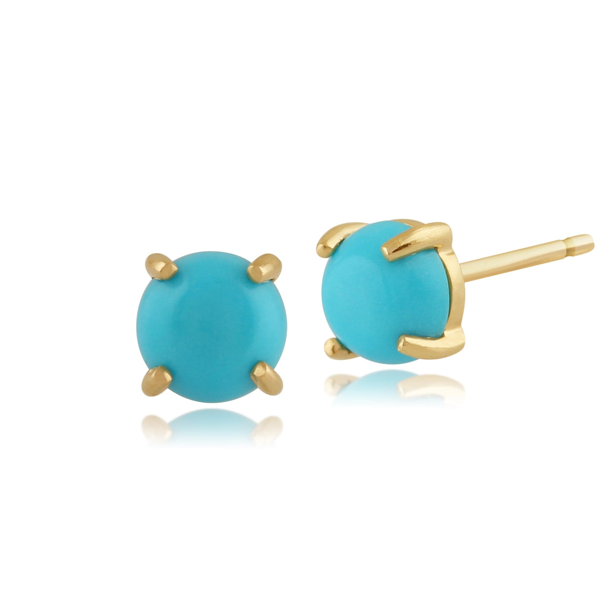 Classic Round Turquoise Cabochon Stud Earrings in 9ct Gold - Gemondo