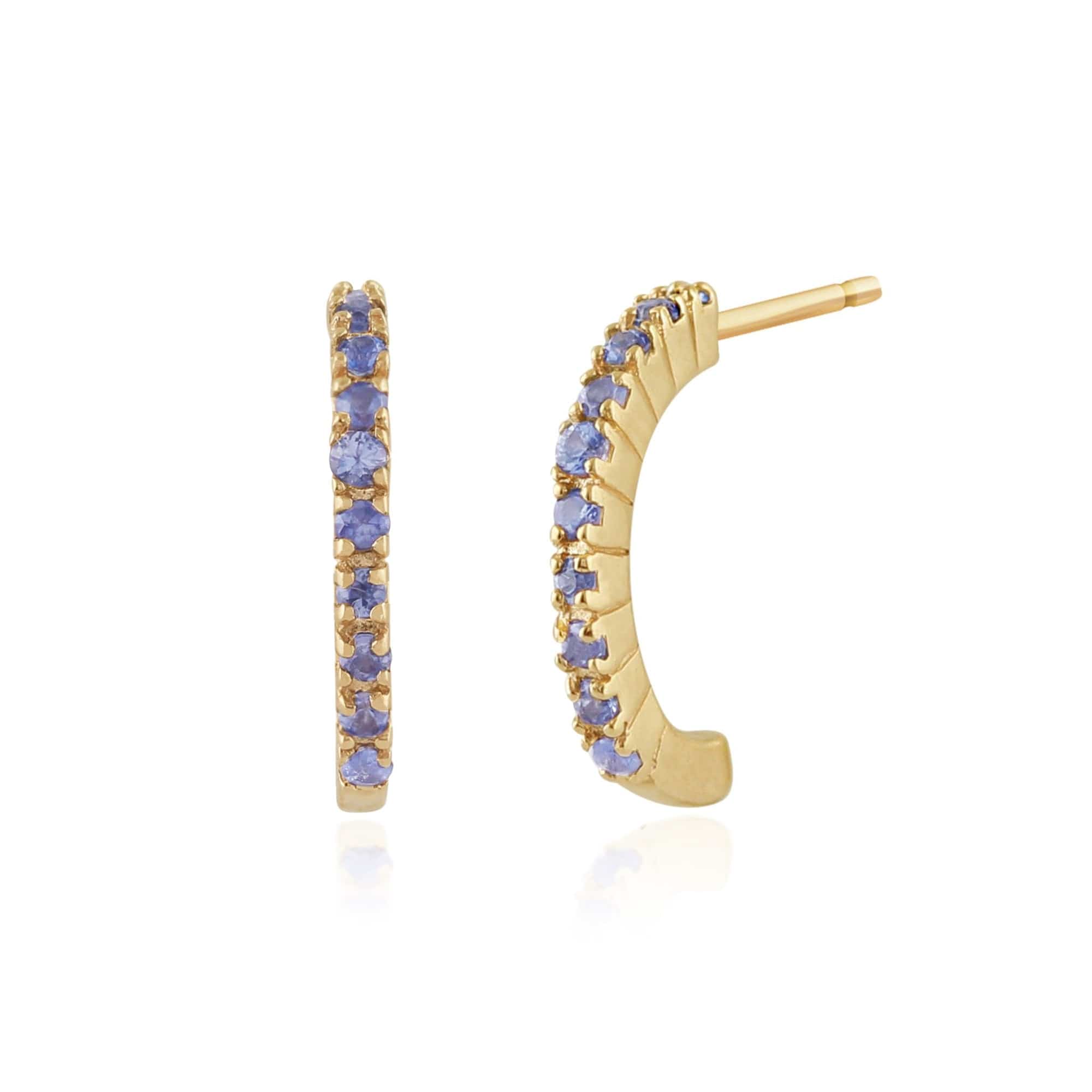 Classic Round Sapphire Half Hoop Style Earrings in 9ct Yellow Gold - Gemondo