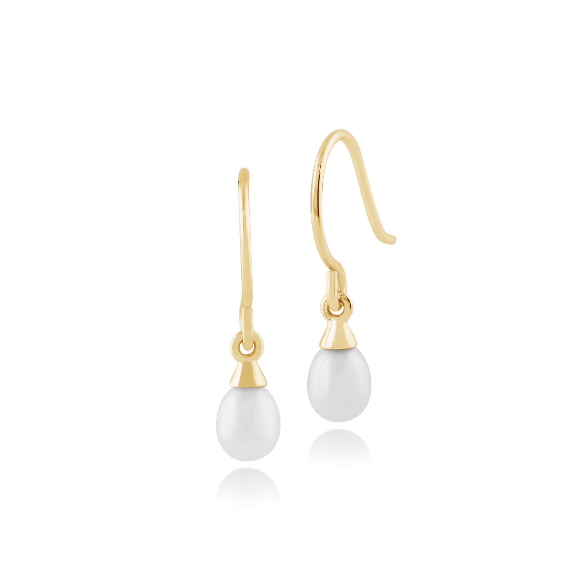 Classic Freshwater Pearl Drop Earrings in 9ct Yellow Gold - Gemondo