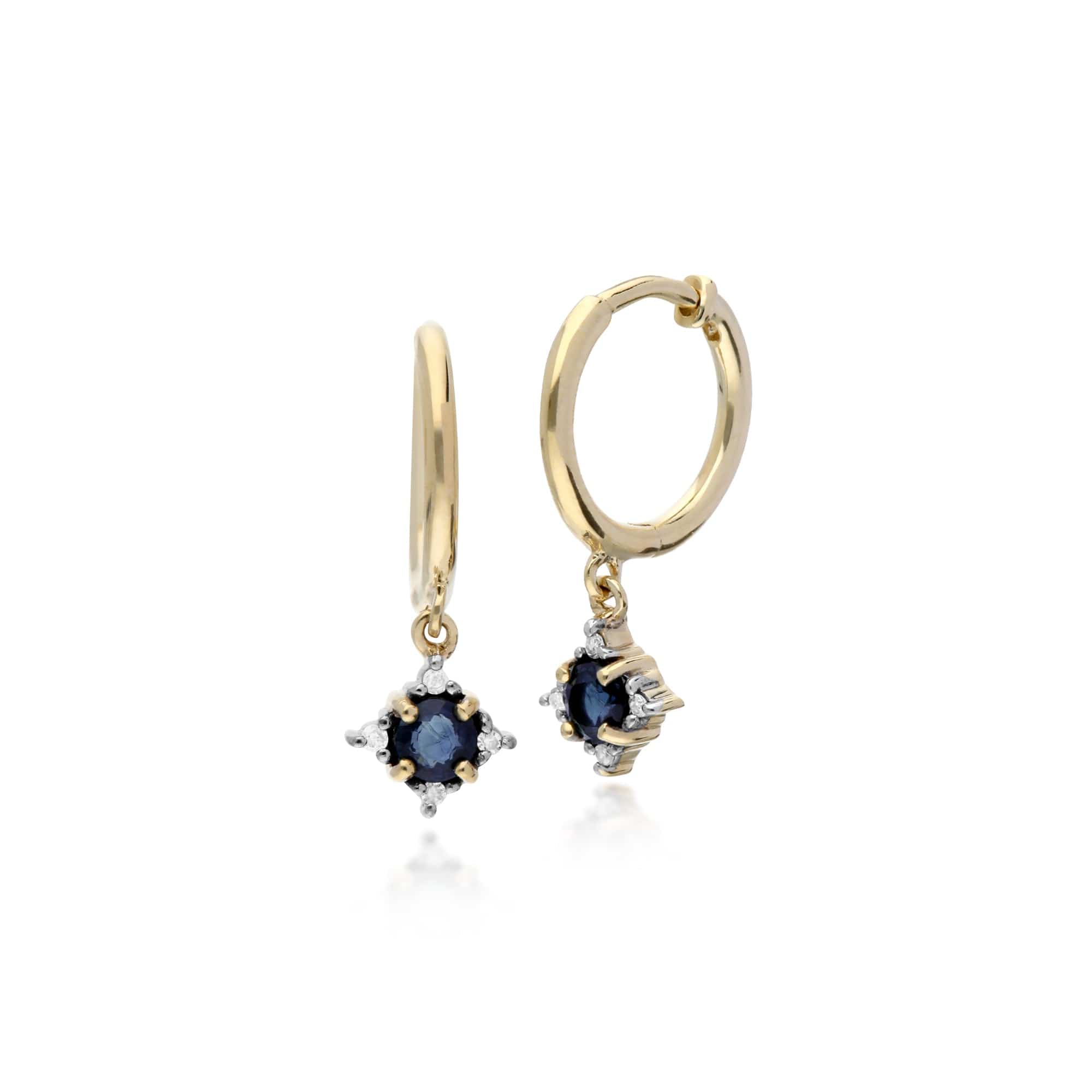 Classic Round Sapphire & Diamond Hinged Hoop Earrings in 9ct Yellow Gold - Gemondo