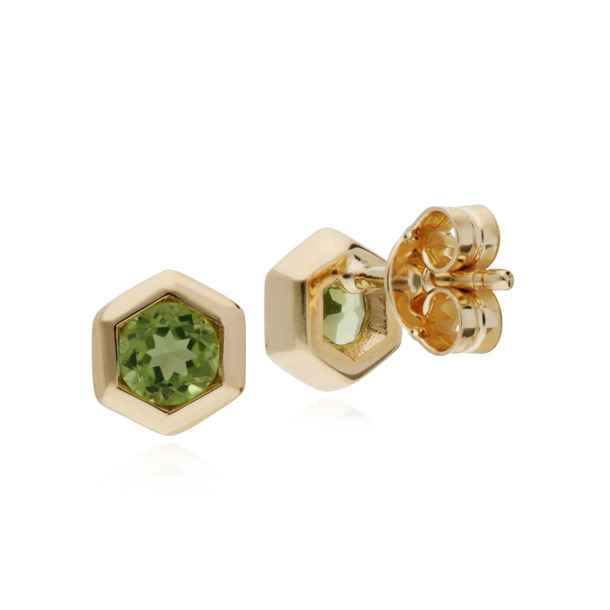 Geometric Hexagon 9ct Yellow Gold Peridot Stud Earrings - Gemondo