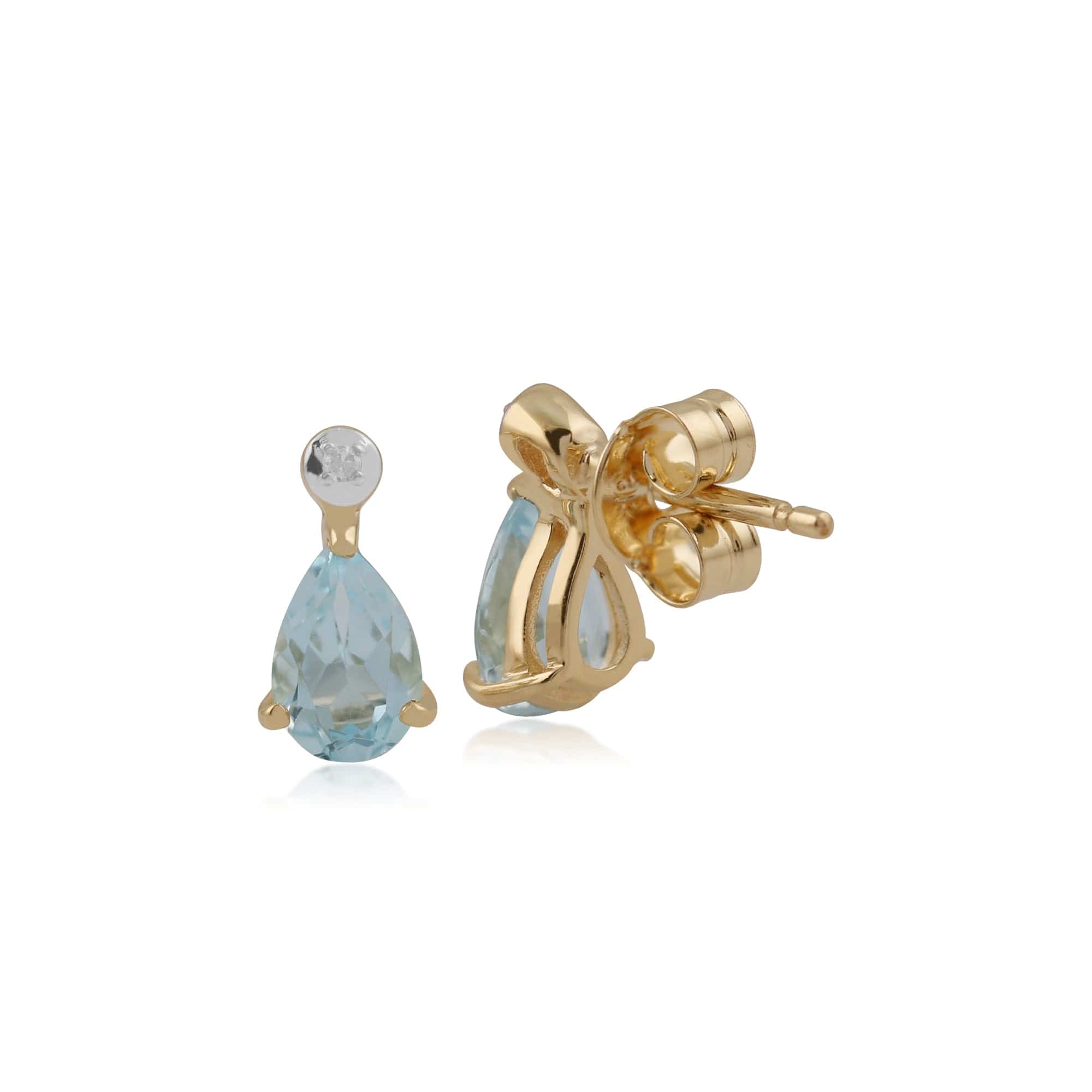 Classic Pear Aquamarine & Diamond Stud Earrings in 9ct Yellow Gold - Gemondo