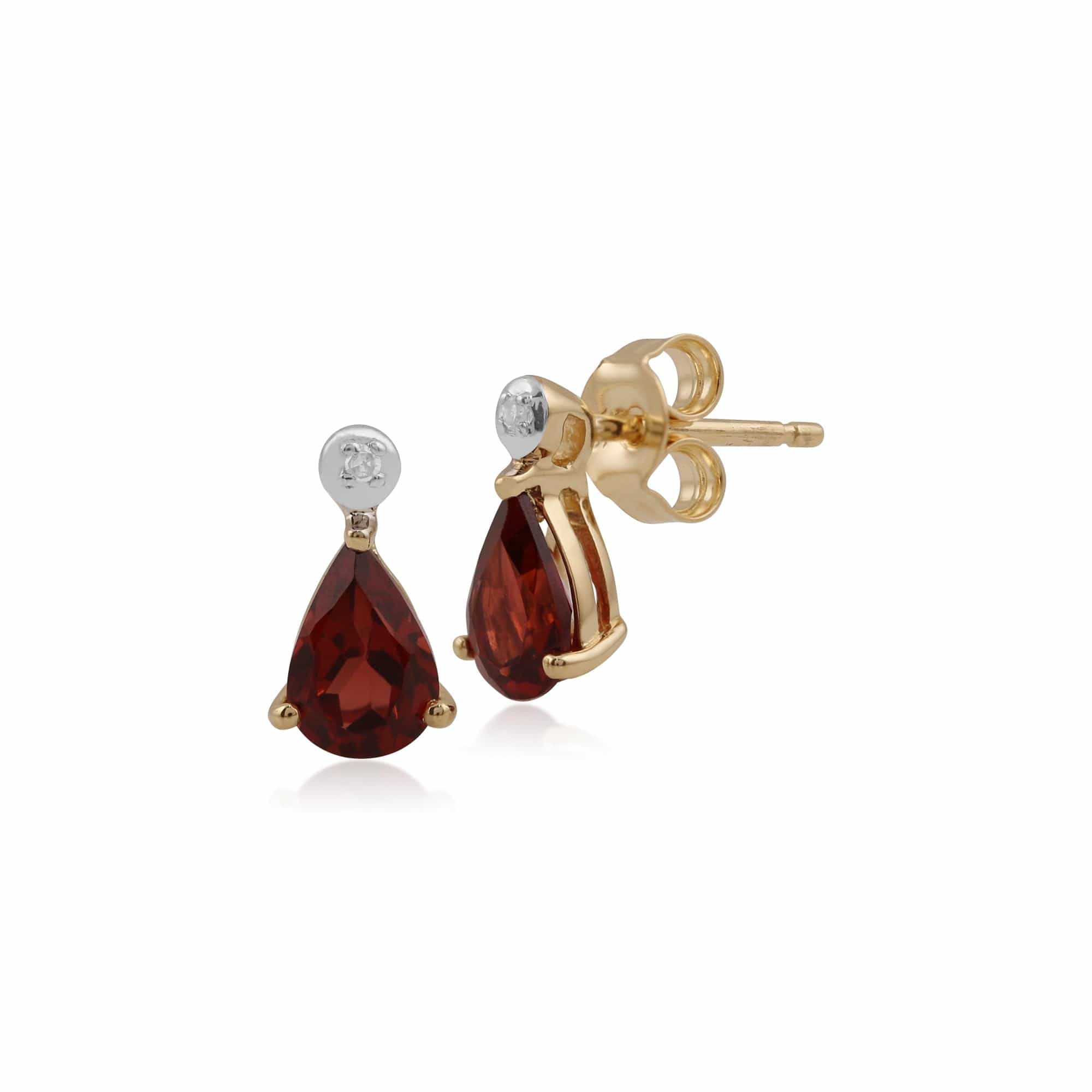 Classic Pear Garnet & Diamond Drop Earrings in 9ct Yellow Gold - Gemondo