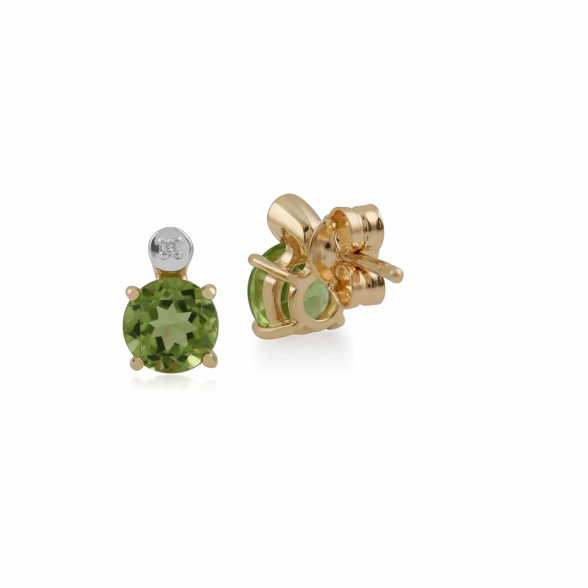 Classic Round Peridot & Diamond Stud Earrings in 9ct Yellow Gold - Gemondo