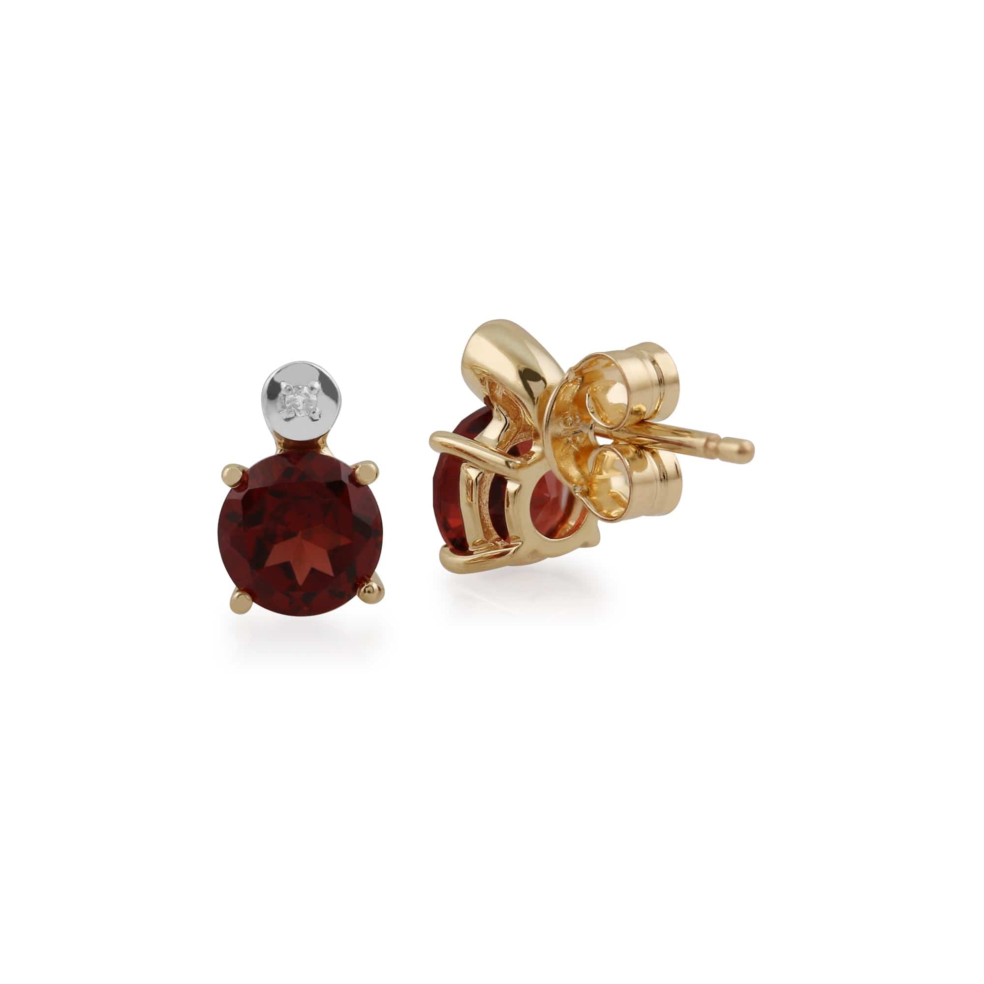 Classic Round Garnet & Diamond Stud Earrings in 9ct Yellow Gold - Gemondo