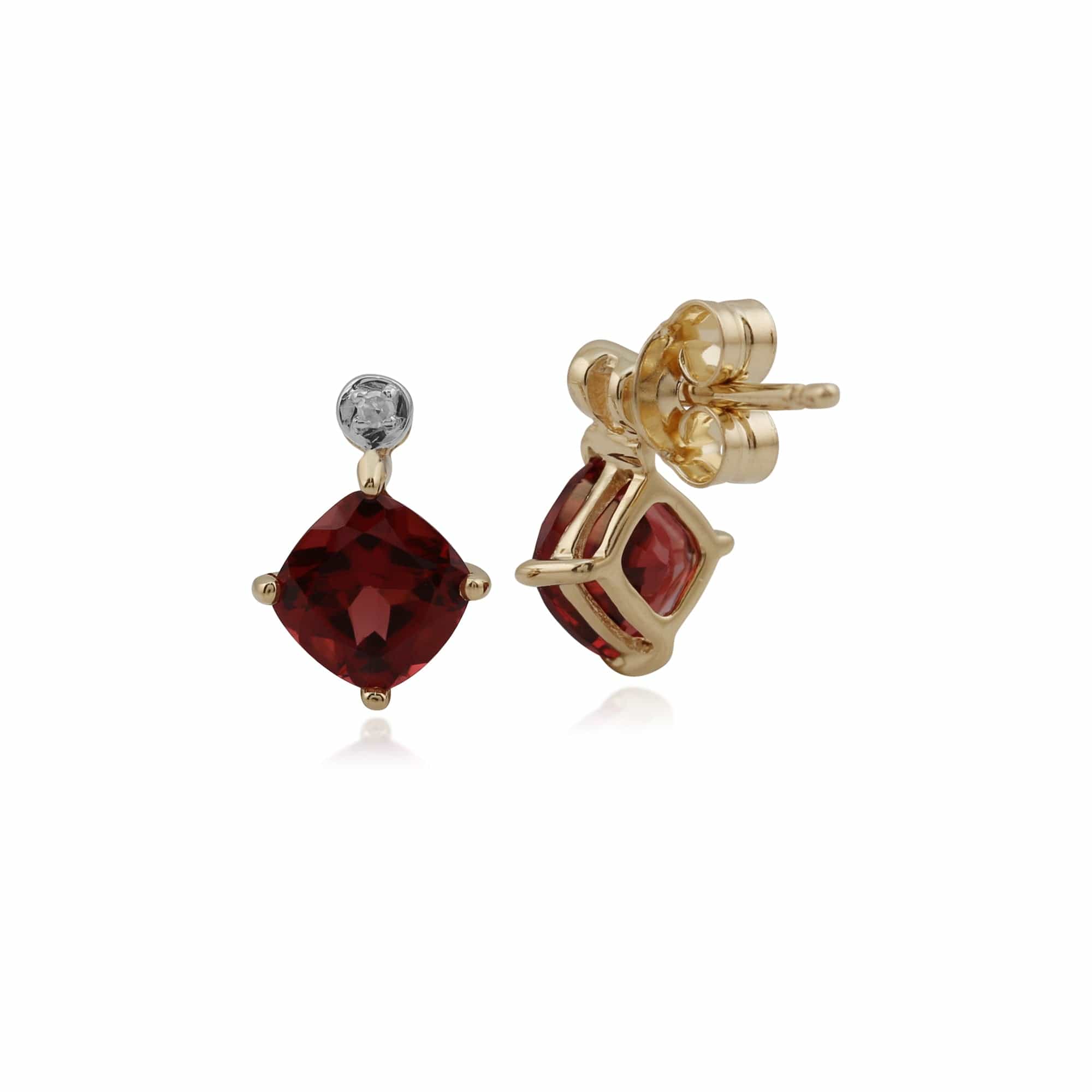 Classic Square Garnet & Diamond Stud Earrings in 9ct Yellow Gold - Gemondo