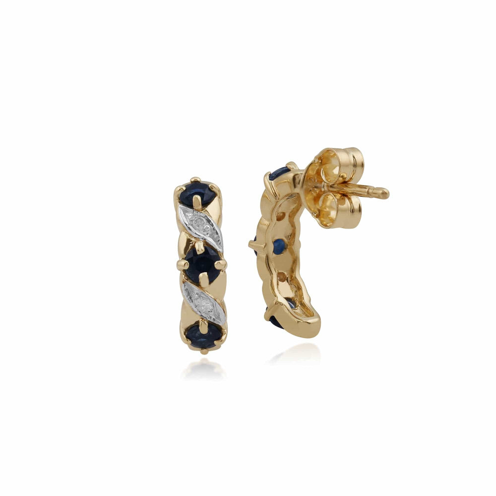 135E1309039 Art Nouveau Style  Sapphire & Diamond Half Hoop Earrings in 9ct Gold 2_Back
