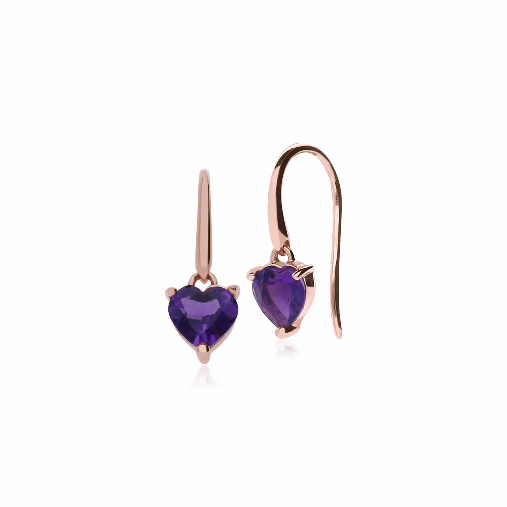 Classic Heart Amethyst Drop Fish Hook Earrings in 9ct Rose Gold - Gemondo